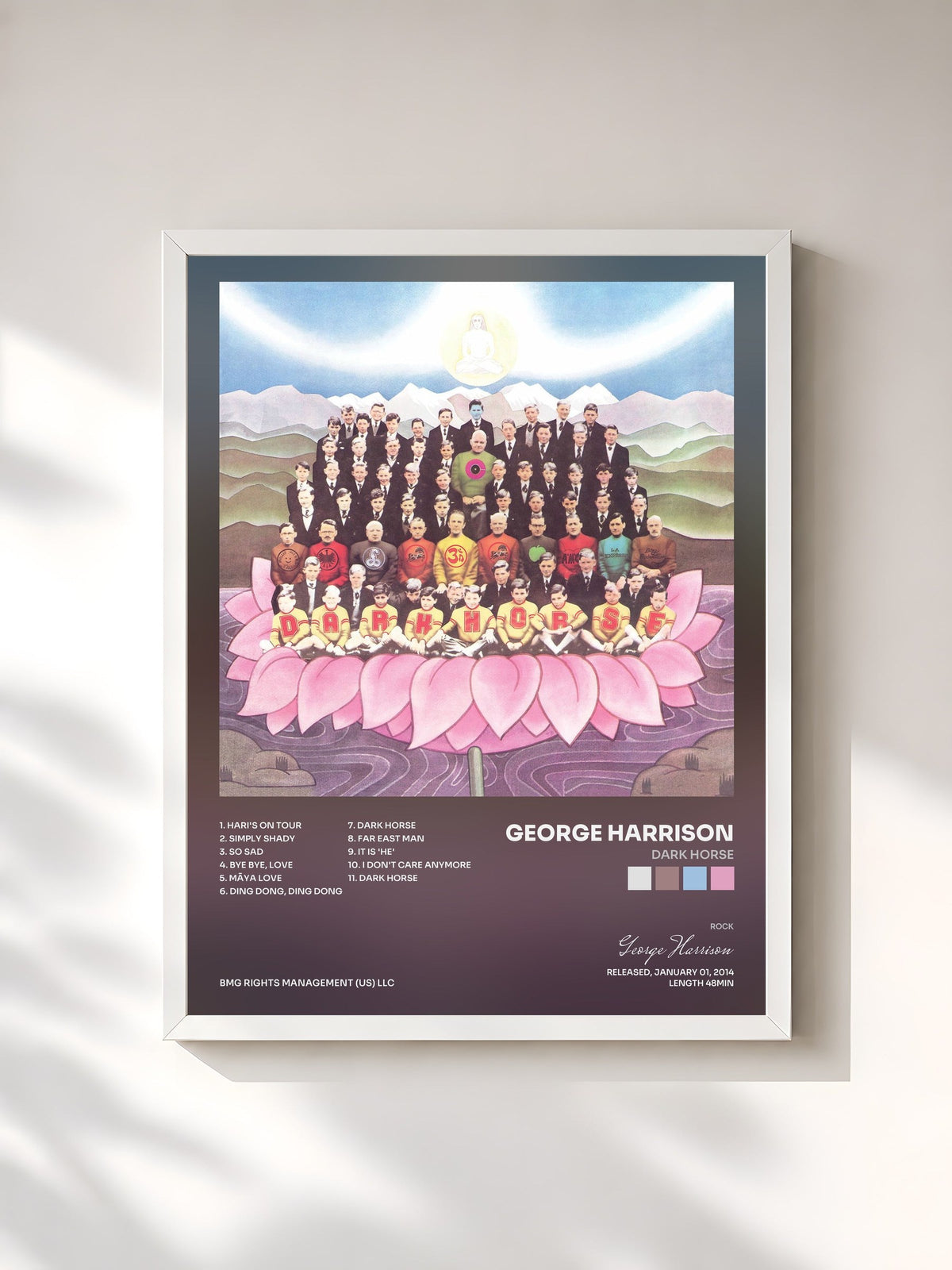 #blanc Tableau de l'album Dark Horse de George Harrison, cadre blanc, imprimé et encadré en France