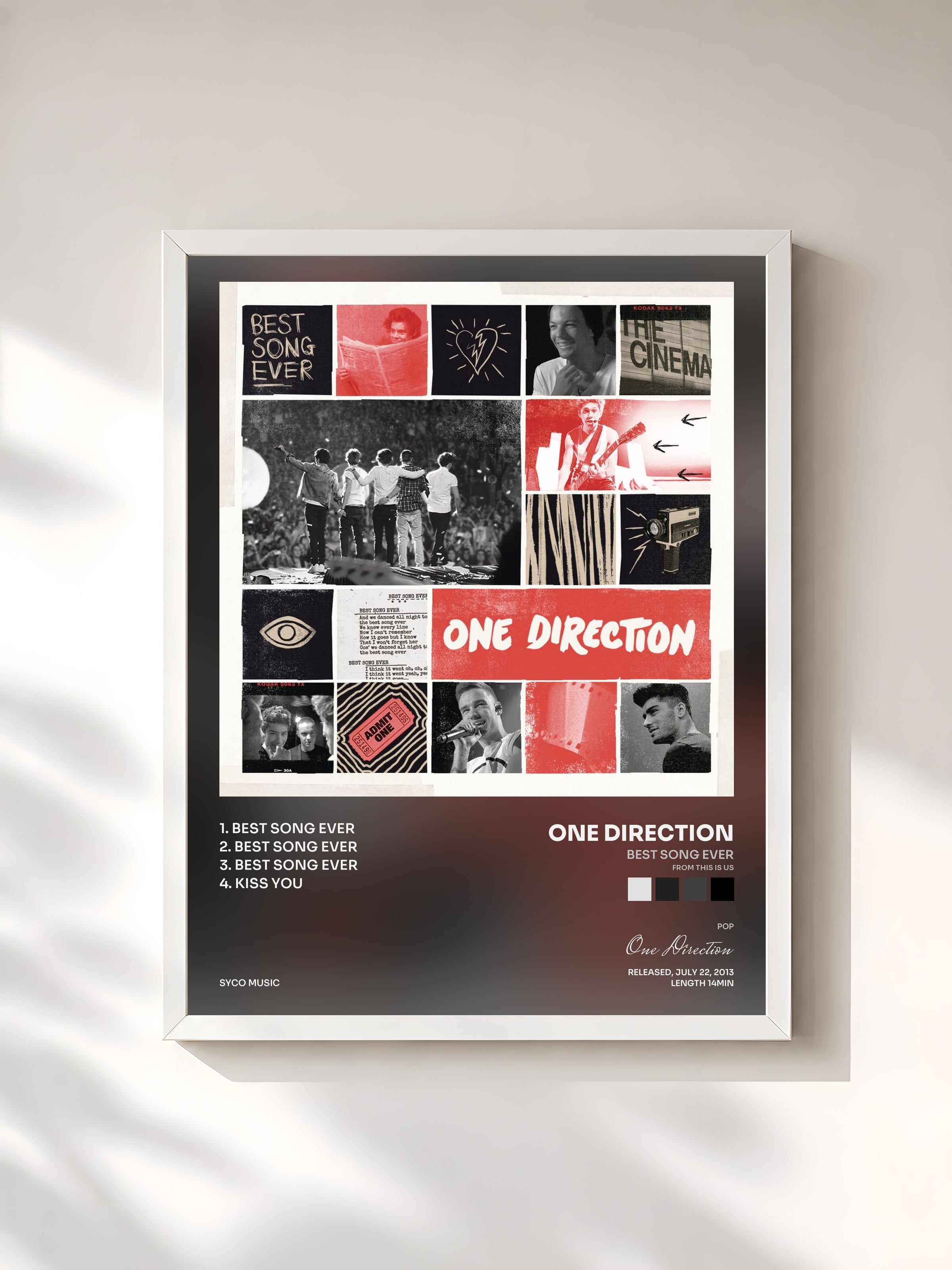 #blanc Tableau de l'album Best Song Ever (From THIS IS US) de One Direction, cadre blanc, imprimé et encadré en France