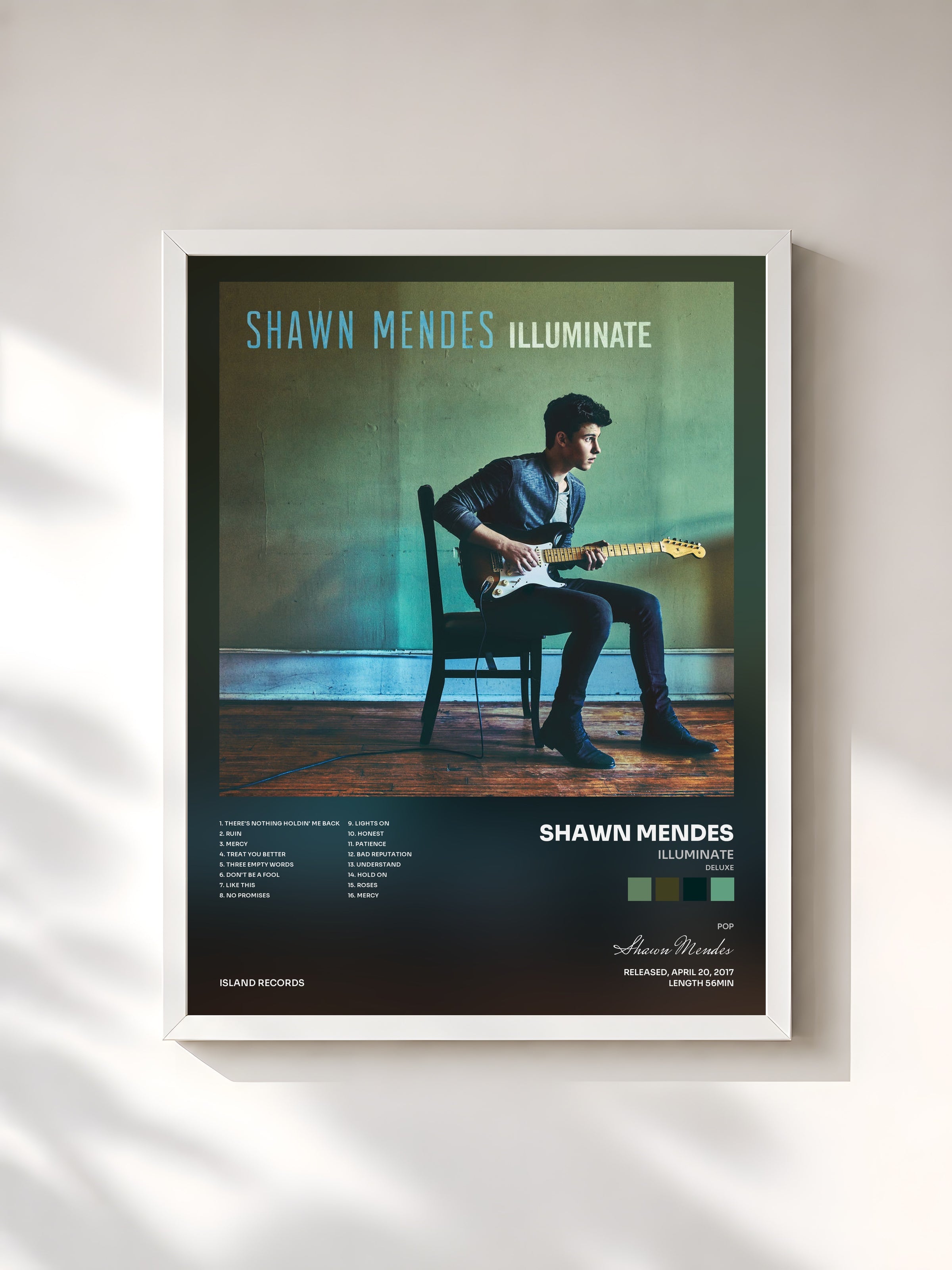 #blanc Illuminate (Deluxe) by Shawn Mendes as a framed art print, white frame, printed and framed in France