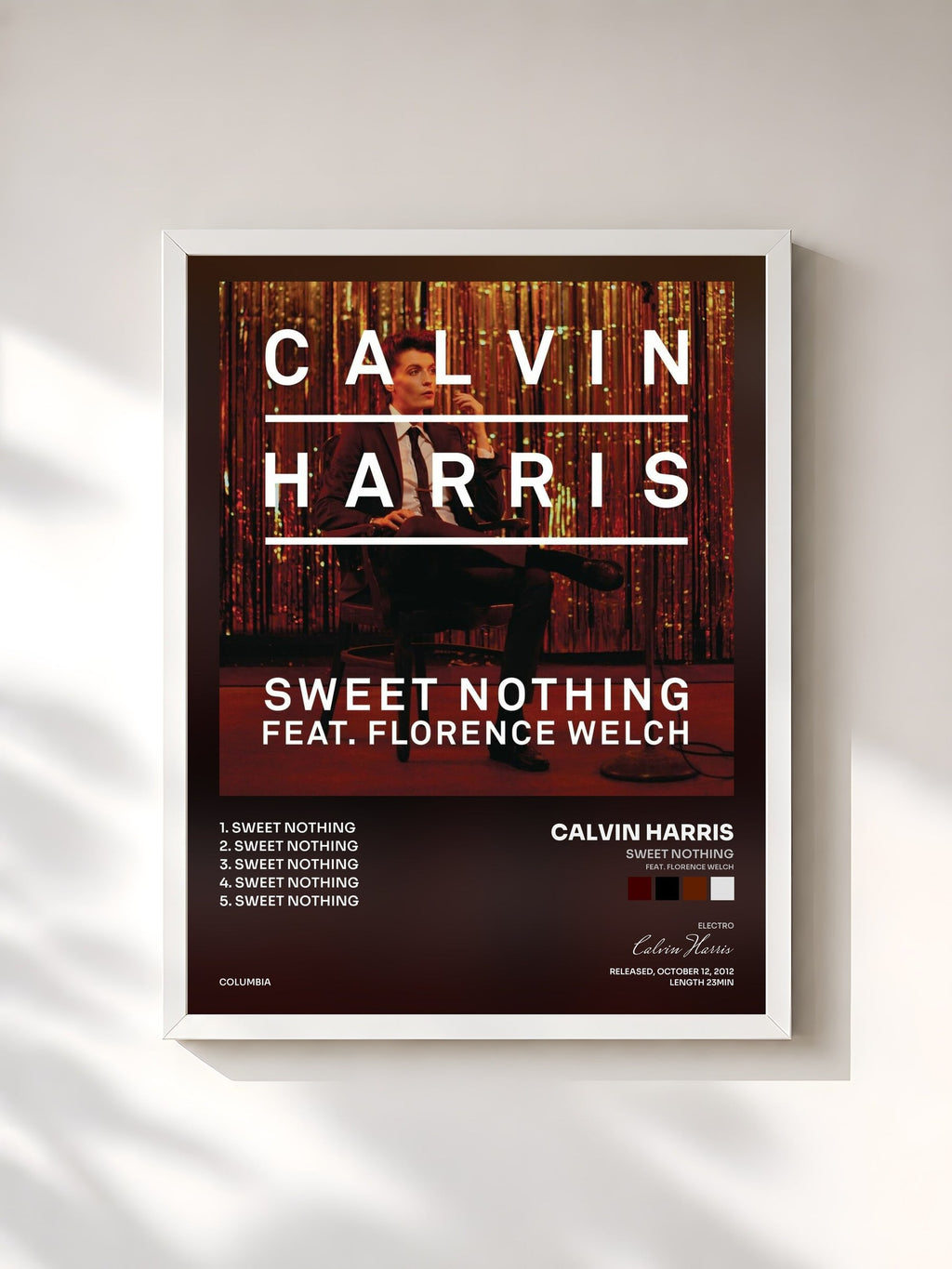 #blanc Tableau de l'album Sweet Nothing (feat. Florence Welch) de Calvin Harris, cadre blanc, imprimé et encadré en France