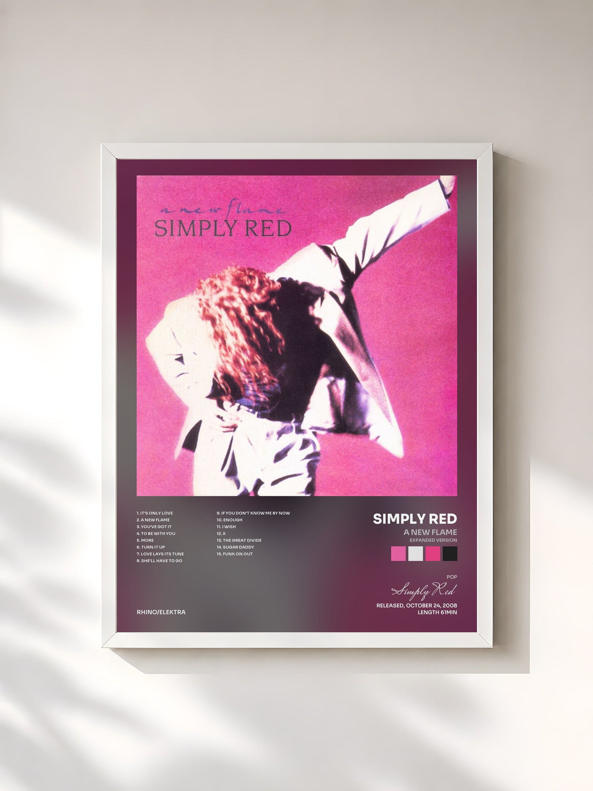 #blanc A New Flame (Expanded Version) by Simply Red as a framed art print, white frame, printed and framed in France