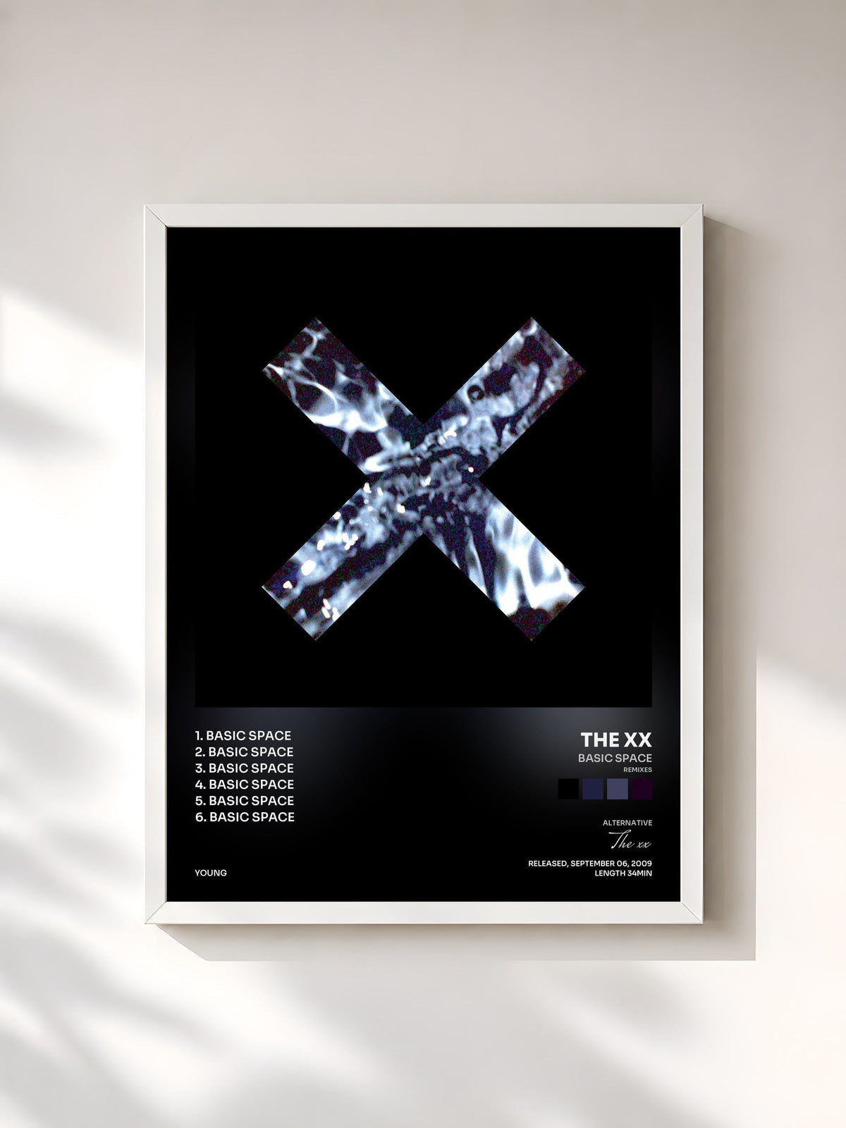 #blanc Tableau de l'album Basic Space (Remixes) de The xx, cadre blanc, imprimé et encadré en France