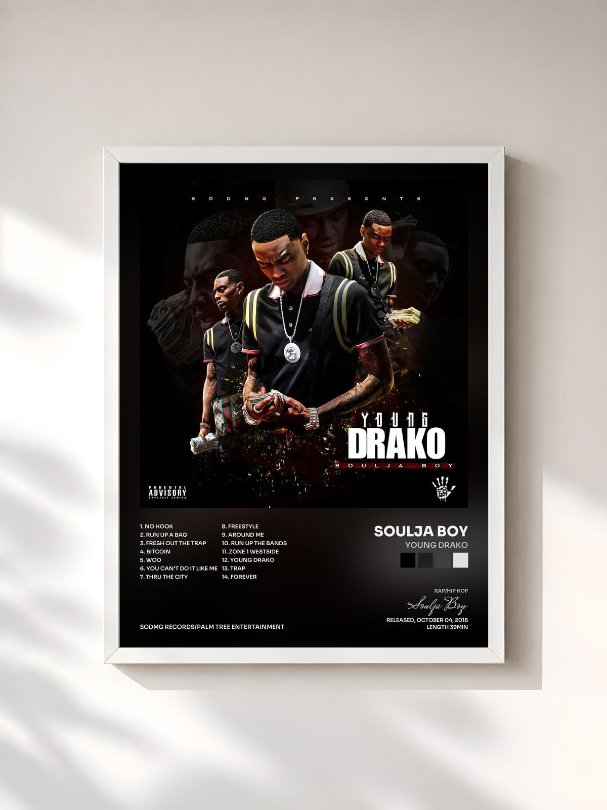 #blanc Young Drako by Soulja Boy as a framed art print, white frame, printed and framed in France