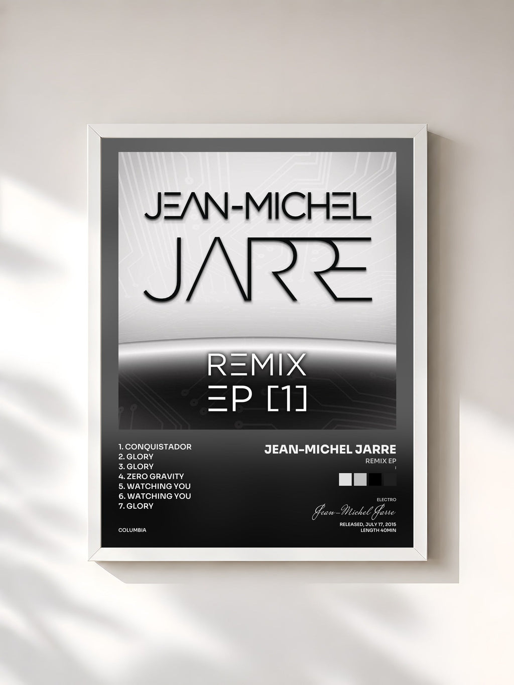 #blanc Remix EP (I) di Jean-Michel Jarre in stampa incorniciata, cornice bianca, stampata e incorniciata in Francia