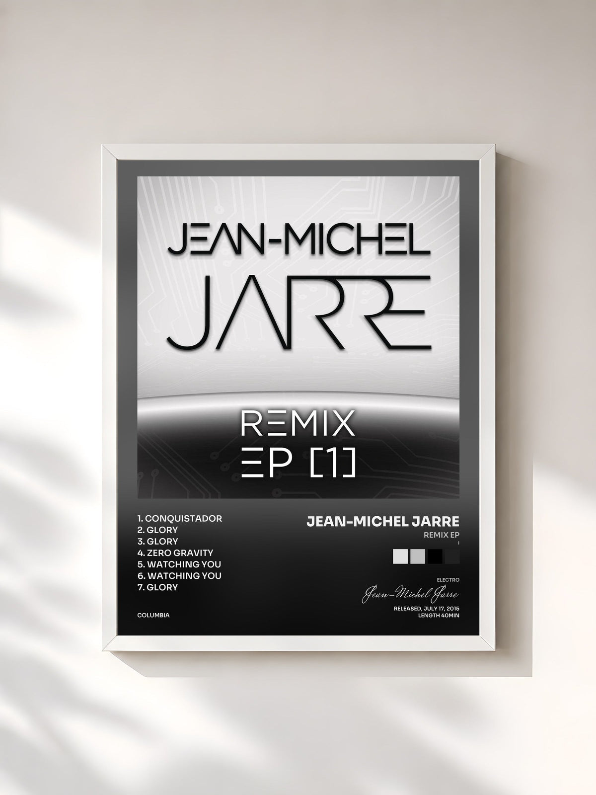 #blanc Tableau de l'album Remix EP (I) de Jean-Michel Jarre, cadre blanc, imprimé et encadré en France