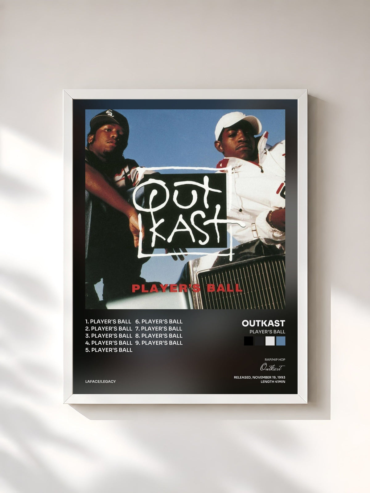 #blanc Tableau de l'album Player's Ball de Outkast, cadre blanc, imprimé et encadré en France