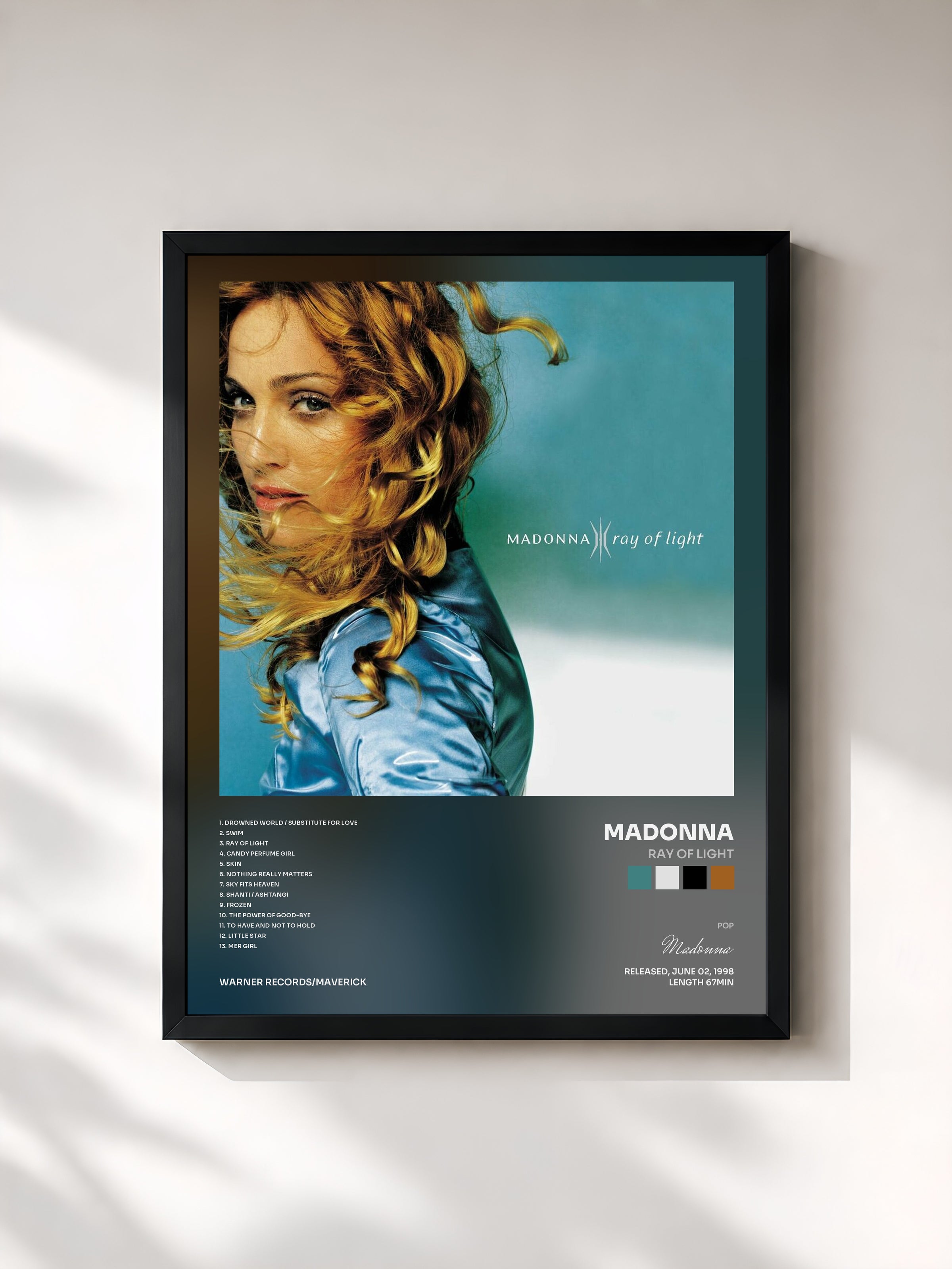 #noir Ray of Light by Madonna as a framed art print, black frame, printed and framed in France