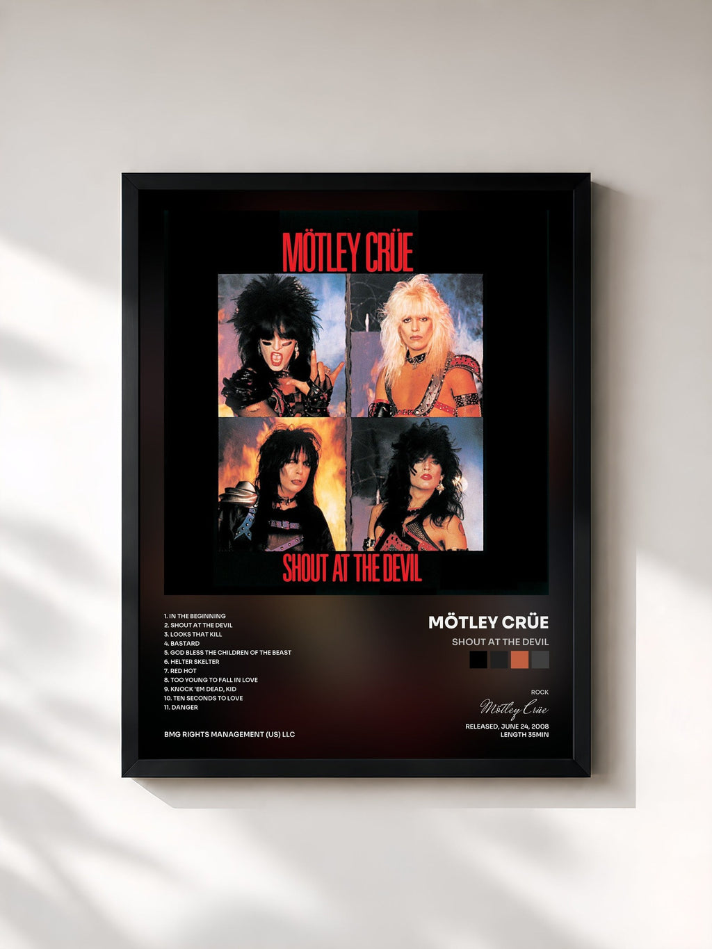 #noir Tableau de l'album Shout At The Devil de Mötley Crüe, cadre noir, imprimé et encadré en France