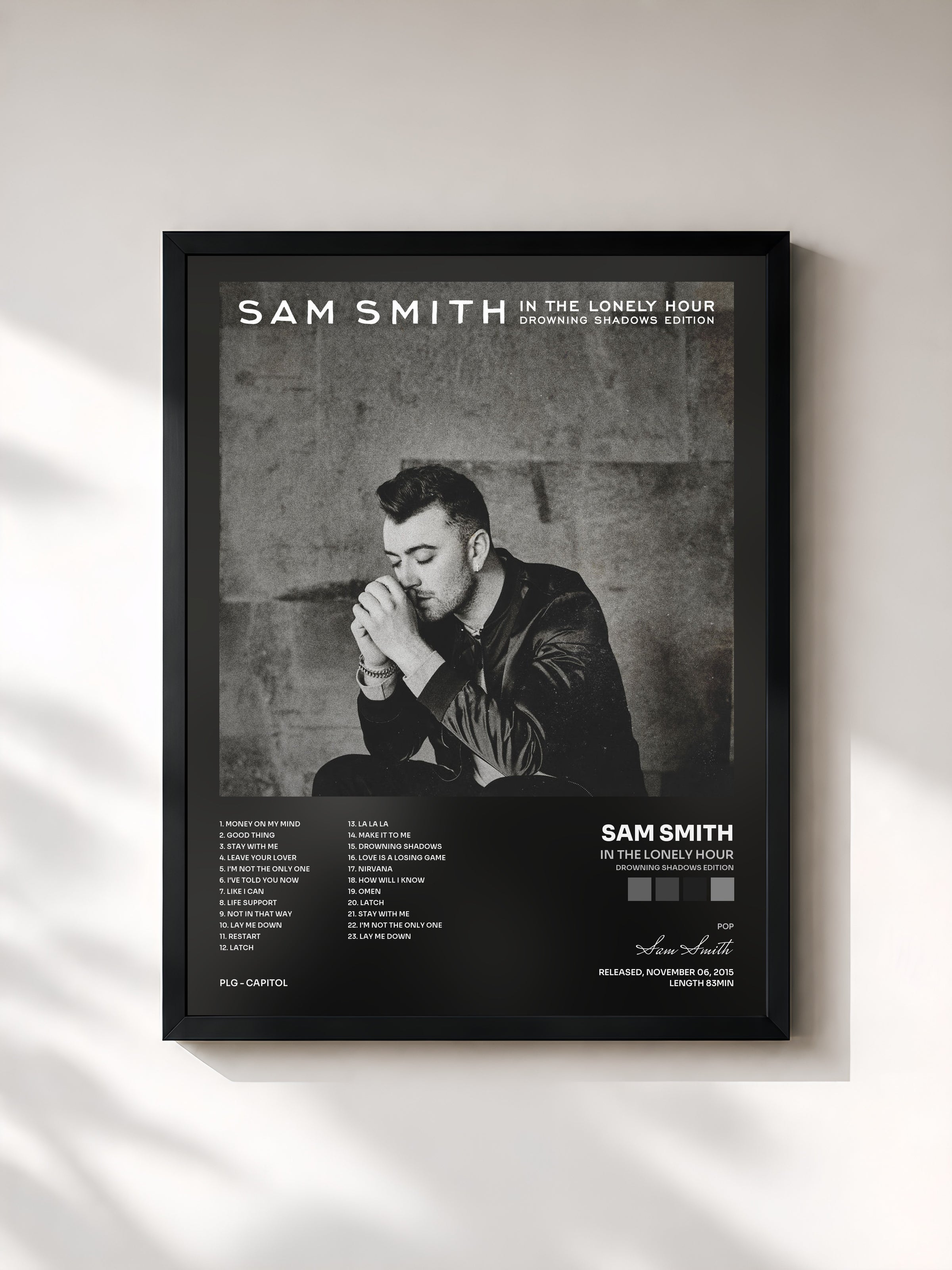 #noir Tableau de l'album In The Lonely Hour (Drowning Shadows Edition) de Sam Smith, cadre noir, imprimé et encadré en France