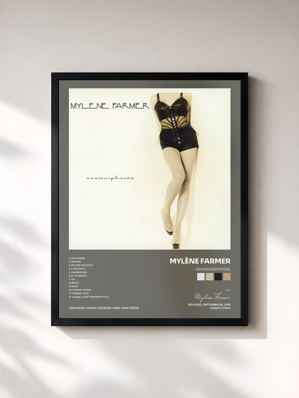 #noir Tableau de l'album Anamorphosee de Mylène Farmer, cadre noir, imprimé et encadré en France