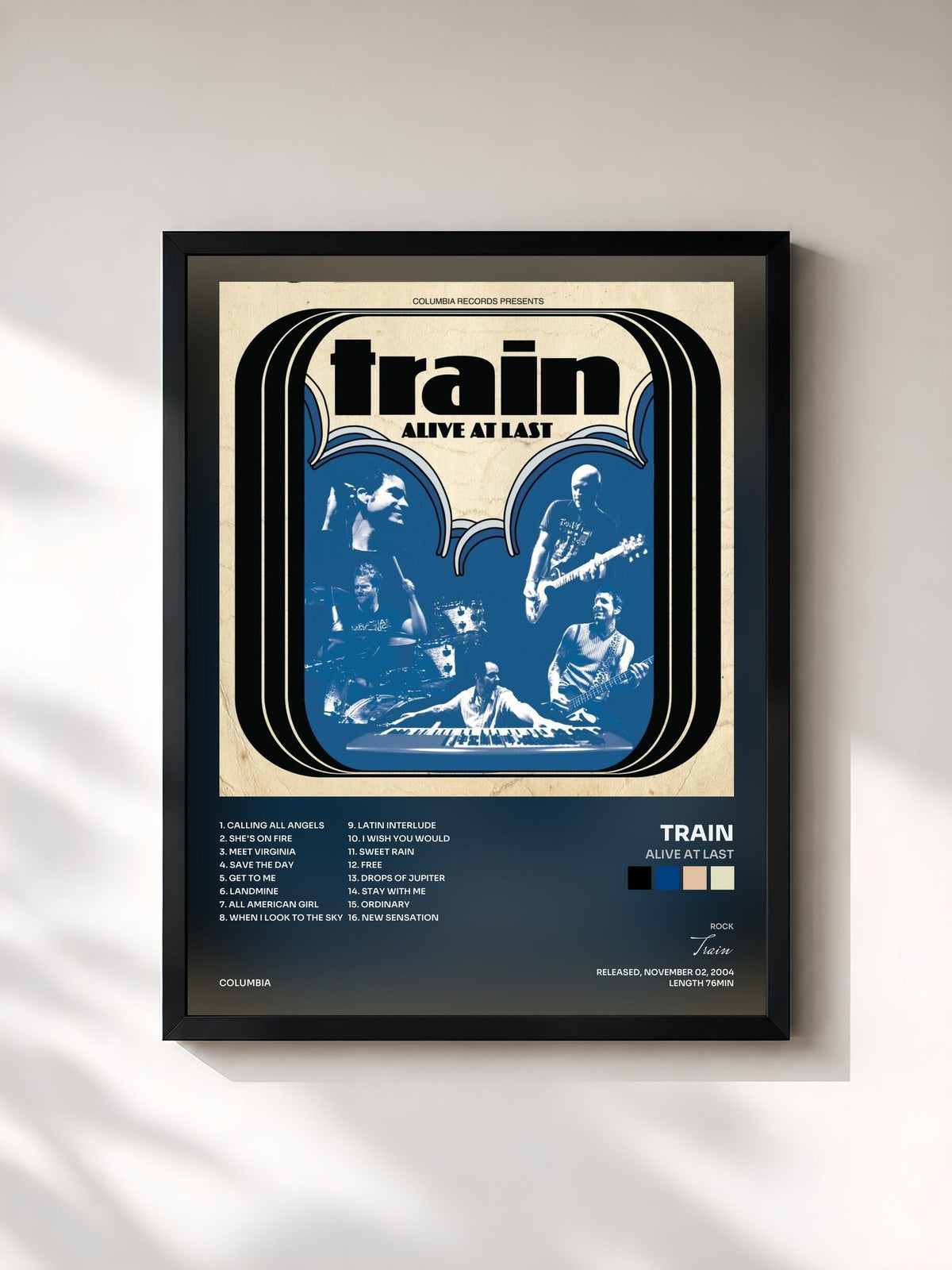 #noir Tableau de l'album Alive At Last de Train, cadre noir, imprimé et encadré en France