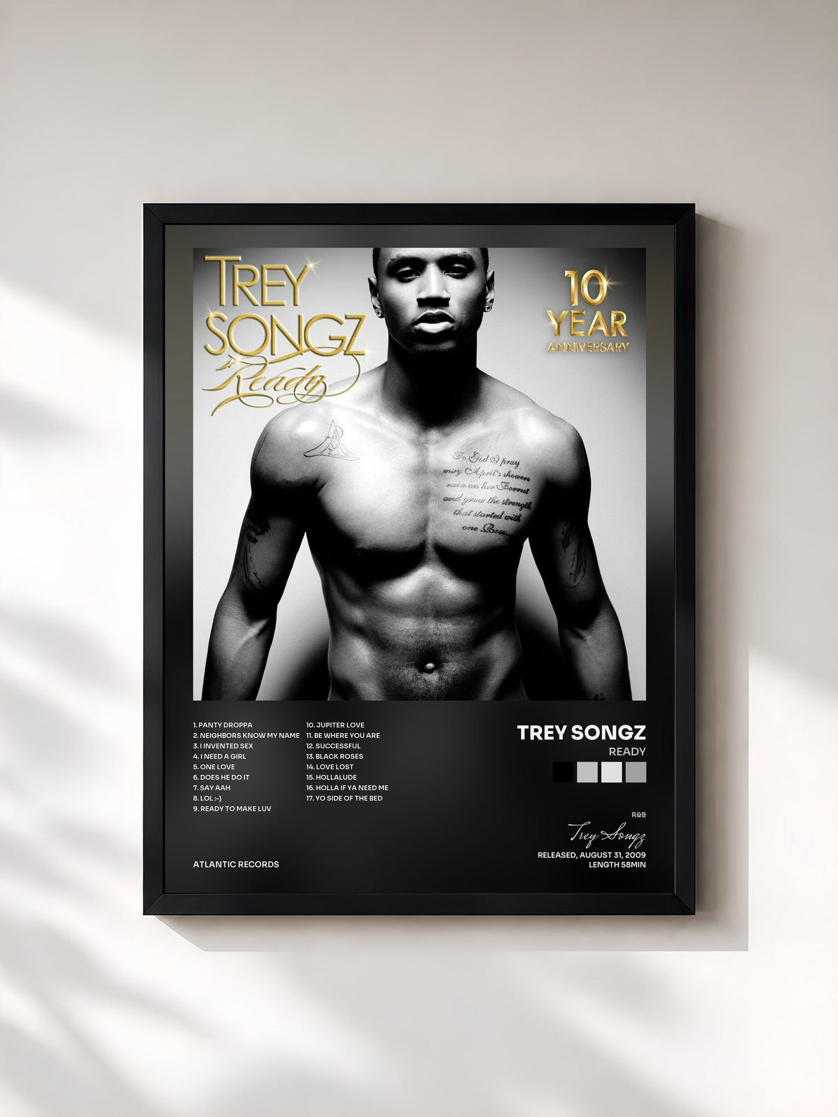 #noir Tableau de l'album Ready de Trey Songz, cadre noir, imprimé et encadré en France