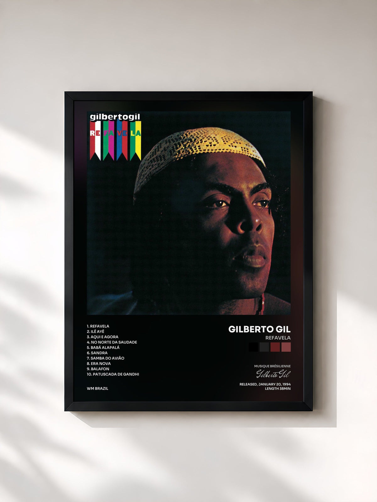 #noir Tableau de l'album Refavela de Gilberto Gil, cadre noir, imprimé et encadré en France
