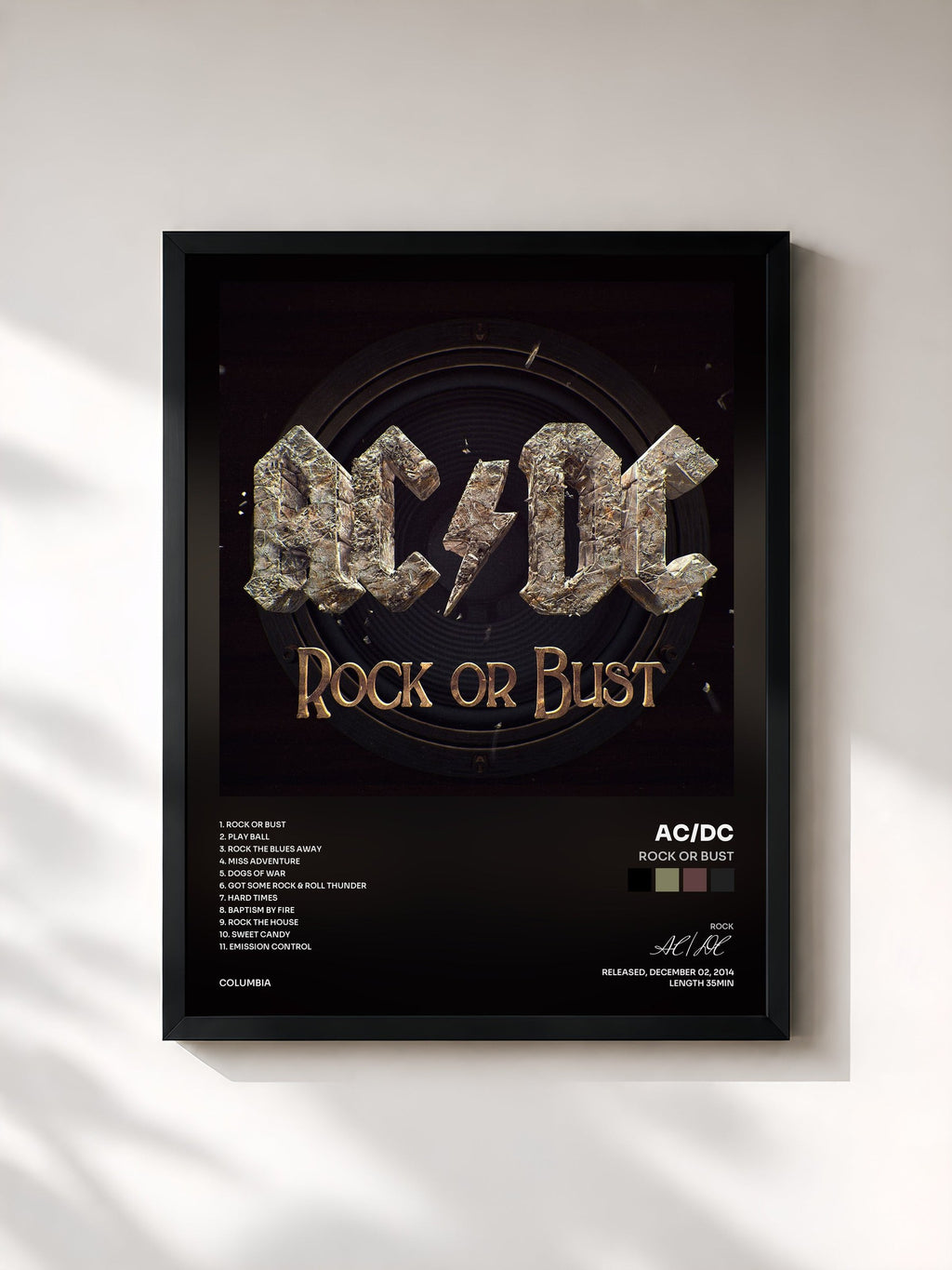 #noir Tableau de l'album Rock or Bust de AC/DC, cadre noir, imprimé et encadré en France