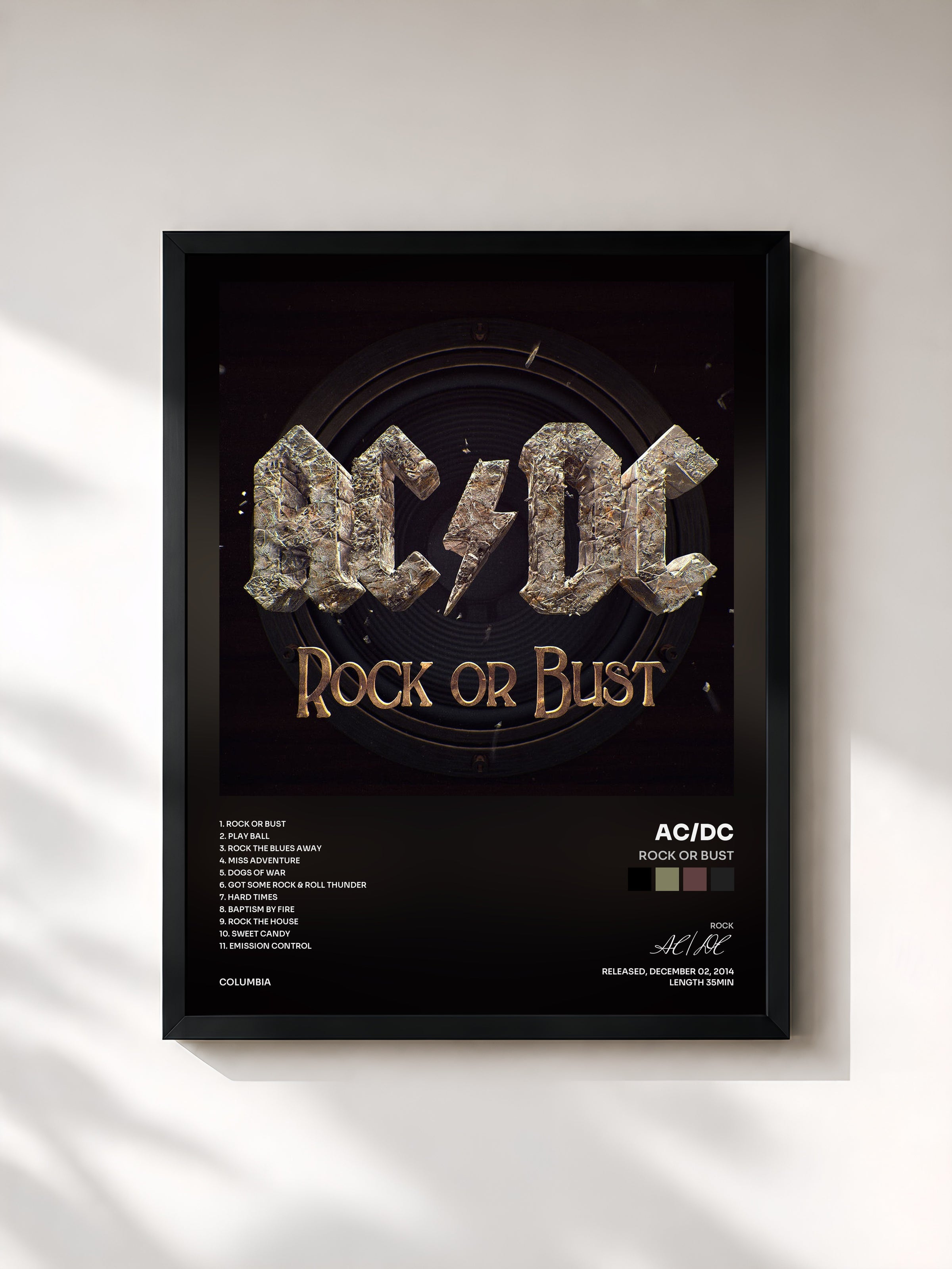 #noir Tableau de l'album Rock or Bust de AC/DC, cadre noir, imprimé et encadré en France