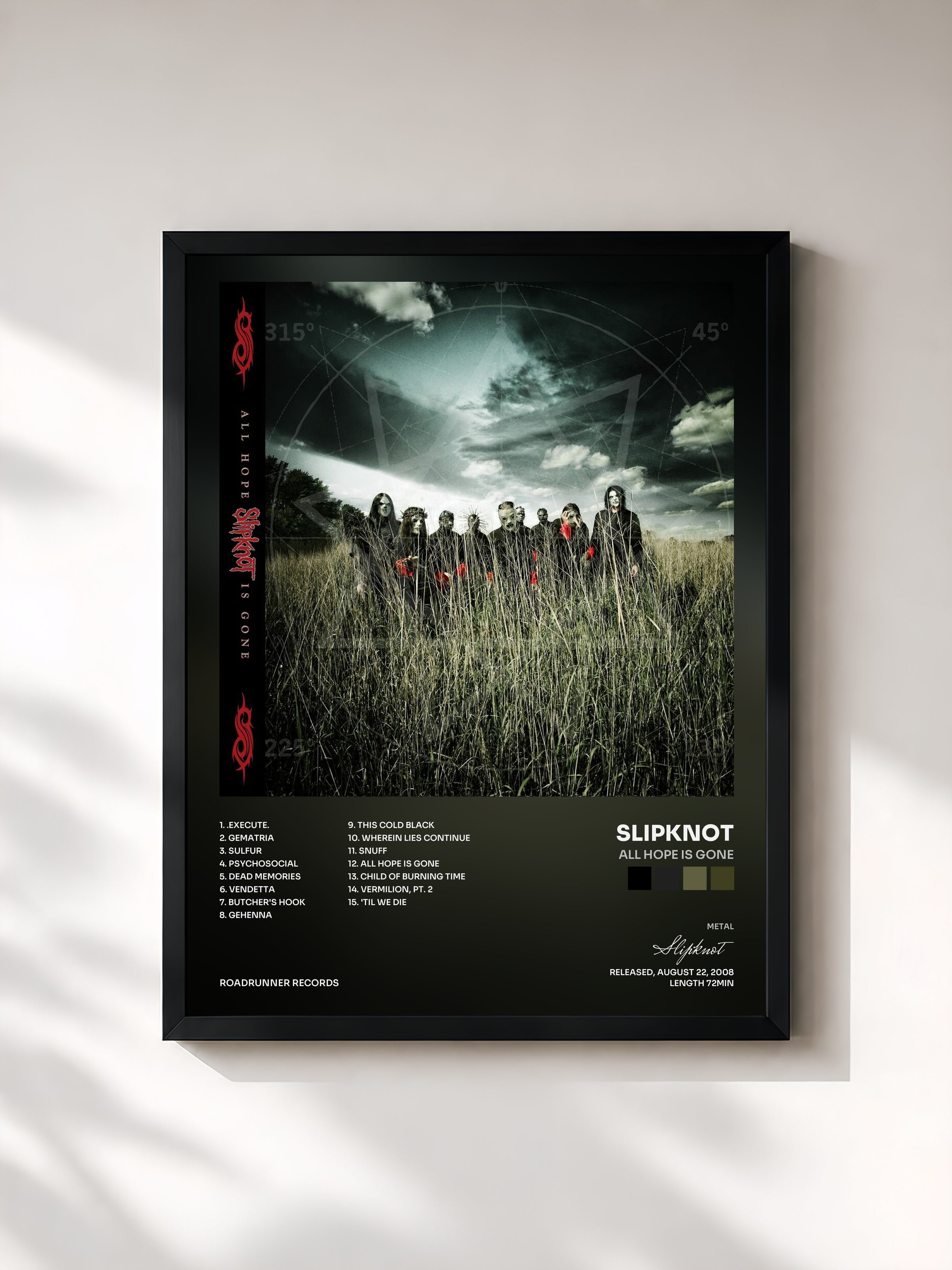 #noir Tableau de l'album All Hope Is Gone de Slipknot, cadre noir, imprimé et encadré en France