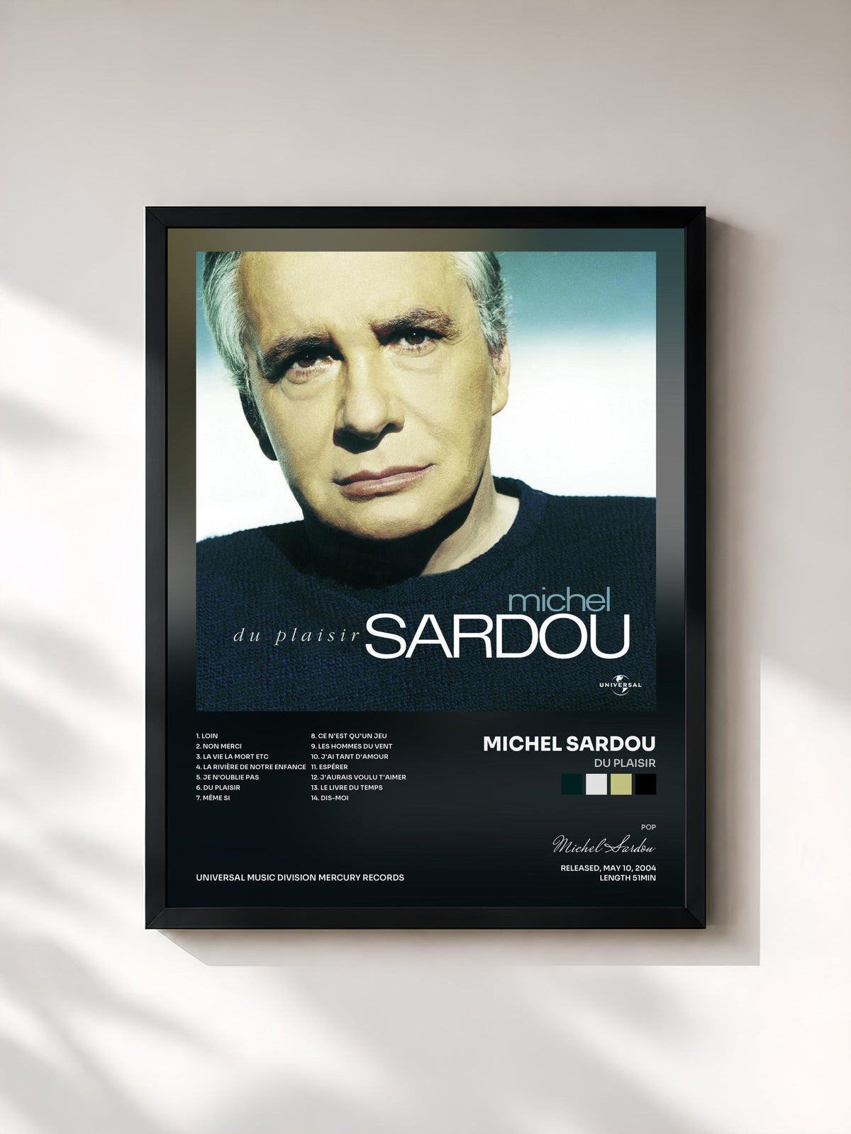 #noir Du Plaisir de Michel Sardou en lámina enmarcada, marco negro, impresa y enmarcada en Francia