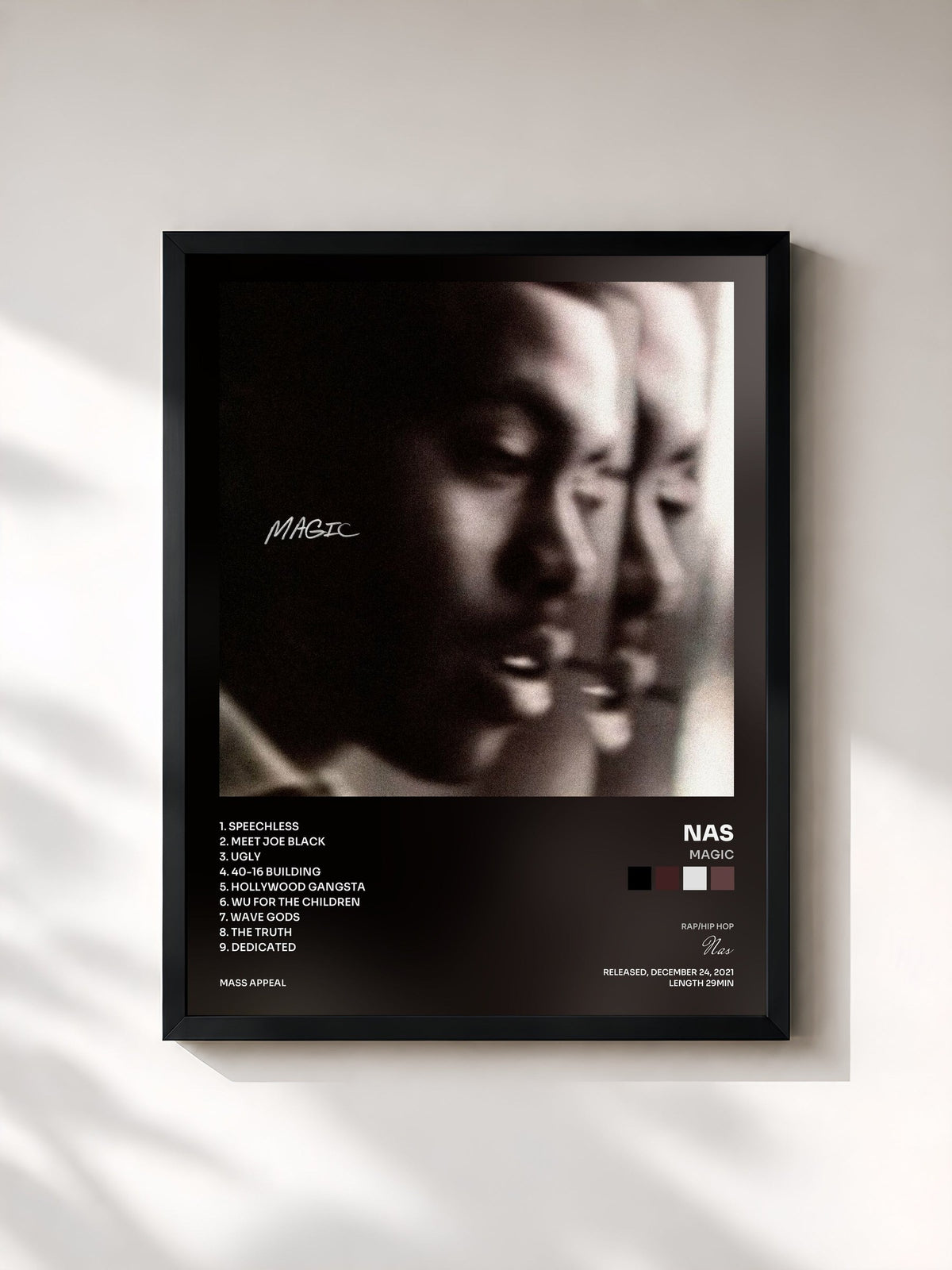 #noir Tableau de l'album Magic de Nas, cadre noir, imprimé et encadré en France