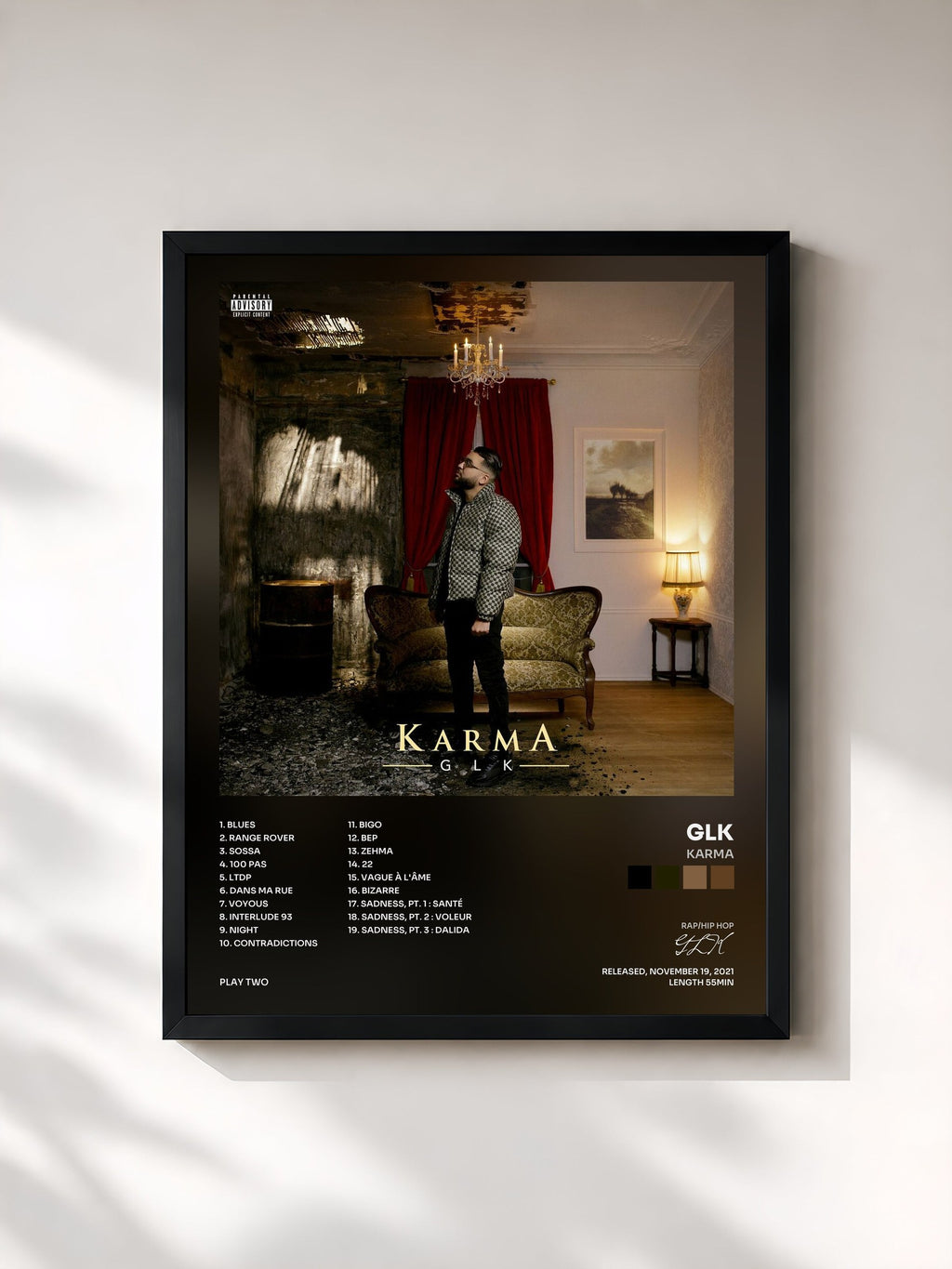 #noir Tableau de l'album Karma de GLK, cadre noir, imprimé et encadré en France