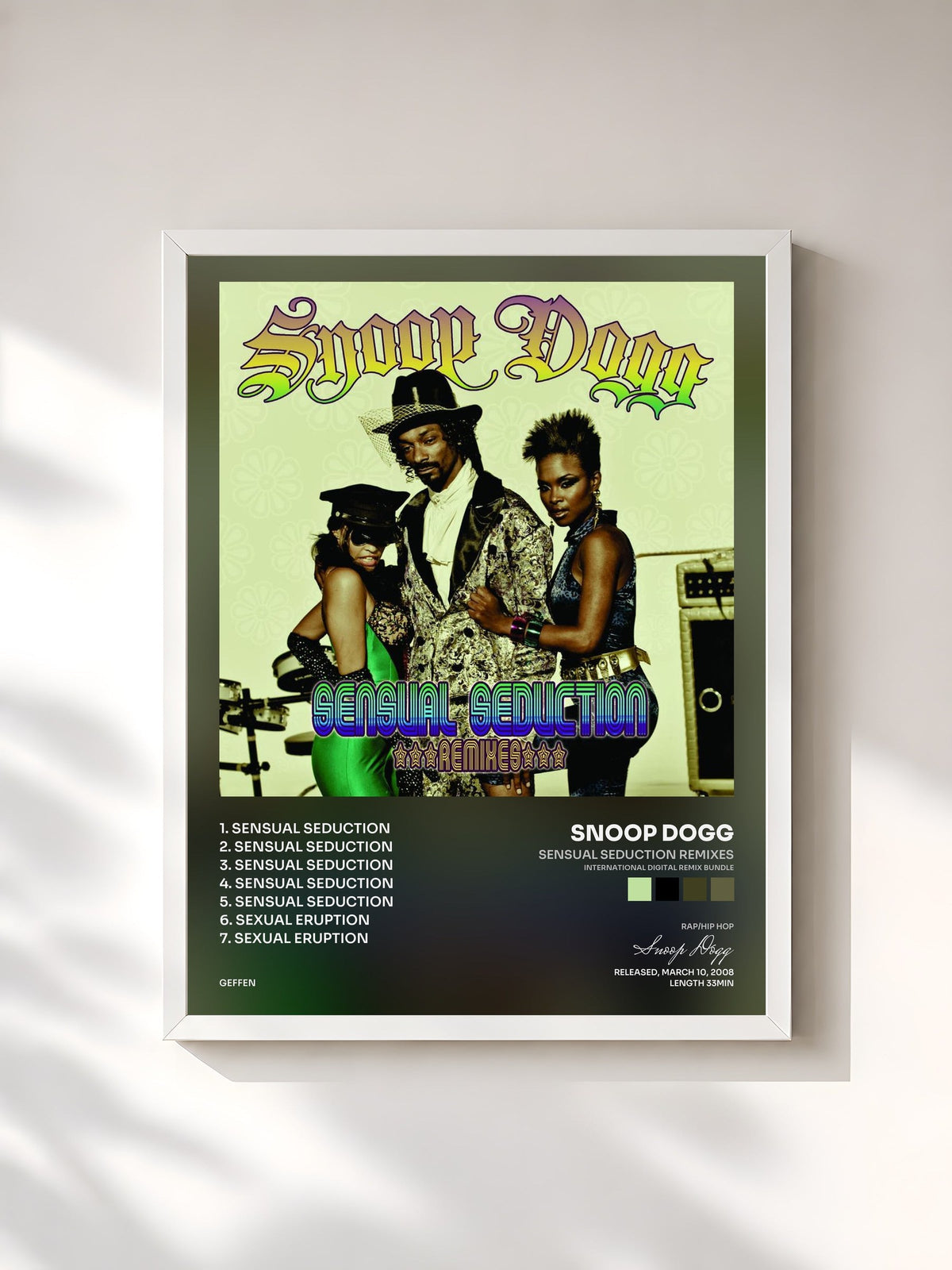 #blanc Tableau de l'album Sensual Seduction Remixes (International Digital Remix Bundle) de Snoop Dogg, cadre blanc, imprimé et encadré en France