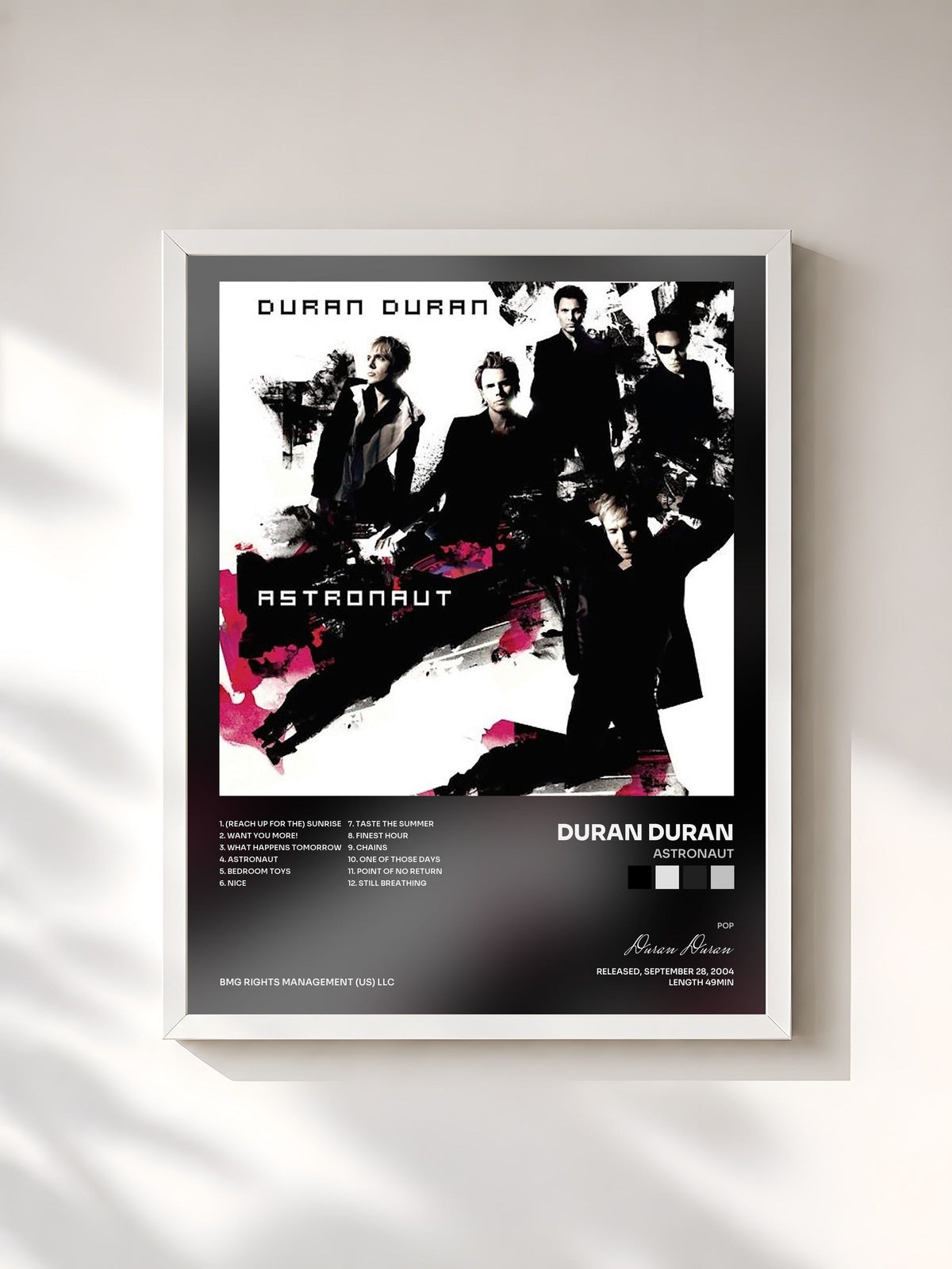 #blanc Tableau de l'album Astronaut de Duran Duran, cadre blanc, imprimé et encadré en France