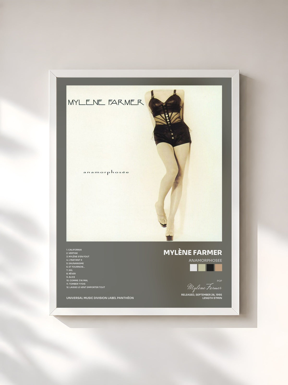 #blanc Tableau de l'album Anamorphosee de Mylène Farmer, cadre blanc, imprimé et encadré en France