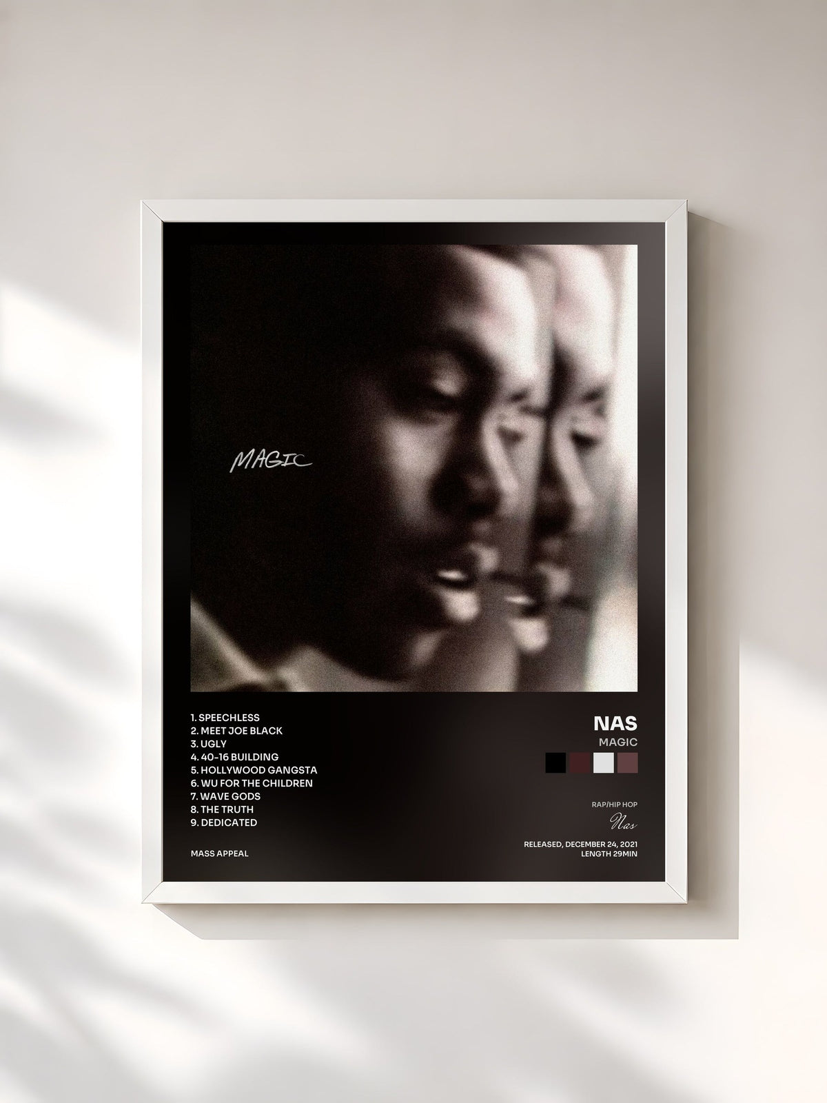 #blanc Tableau de l'album Magic de Nas, cadre blanc, imprimé et encadré en France
