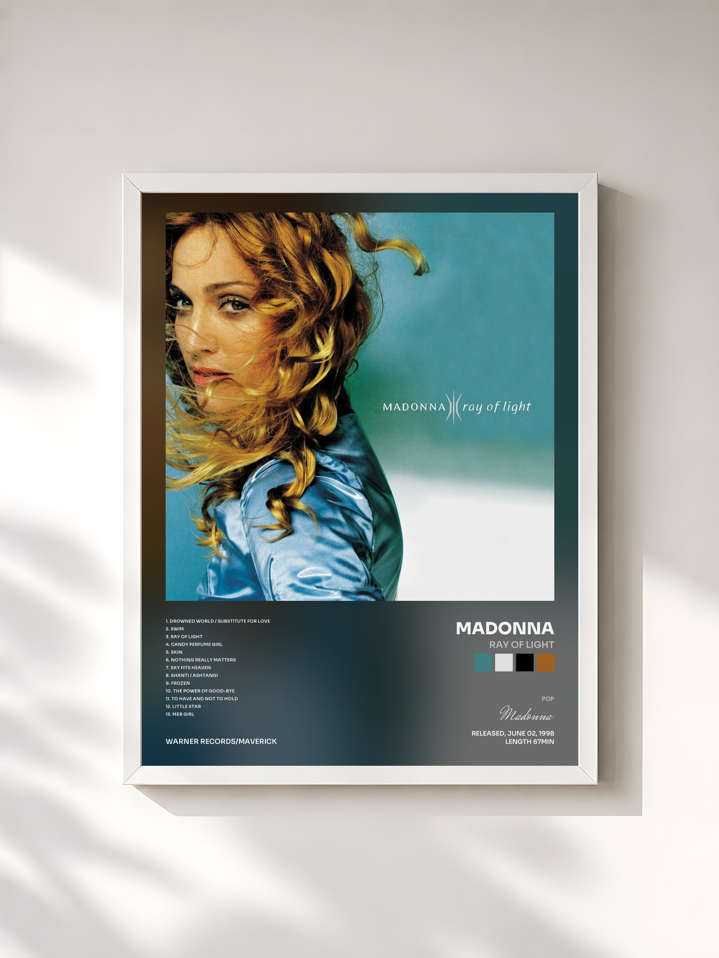 #blanc Ray of Light by Madonna as a framed art print, white frame, printed and framed in France