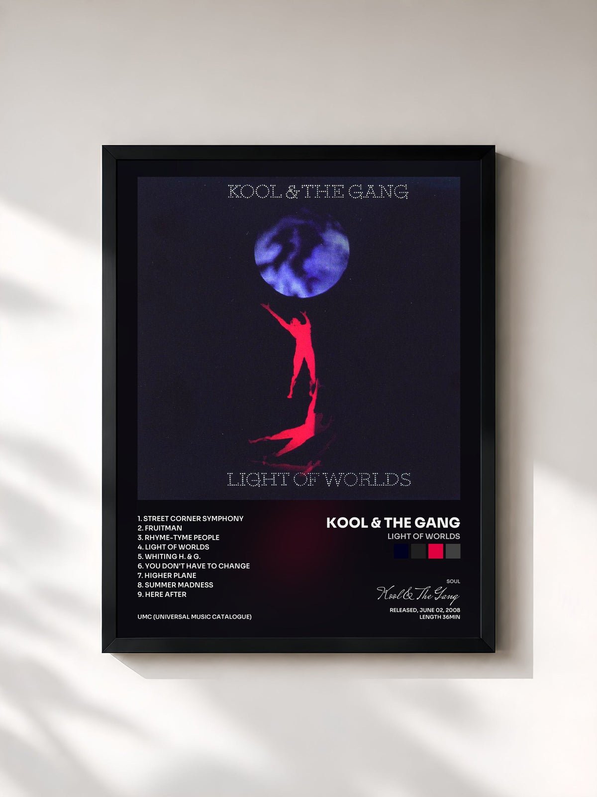 #noir Light Of Worlds von Kool & The Gang als gerahmter Kunstdruck, schwarzer Rahmen, gedruckt und gerahmt in Frankreich