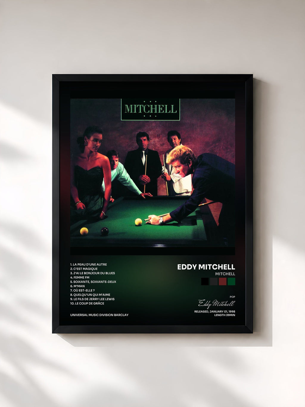 #noir Mitchell by Eddy Mitchell as a framed art print, black frame, printed and framed in France