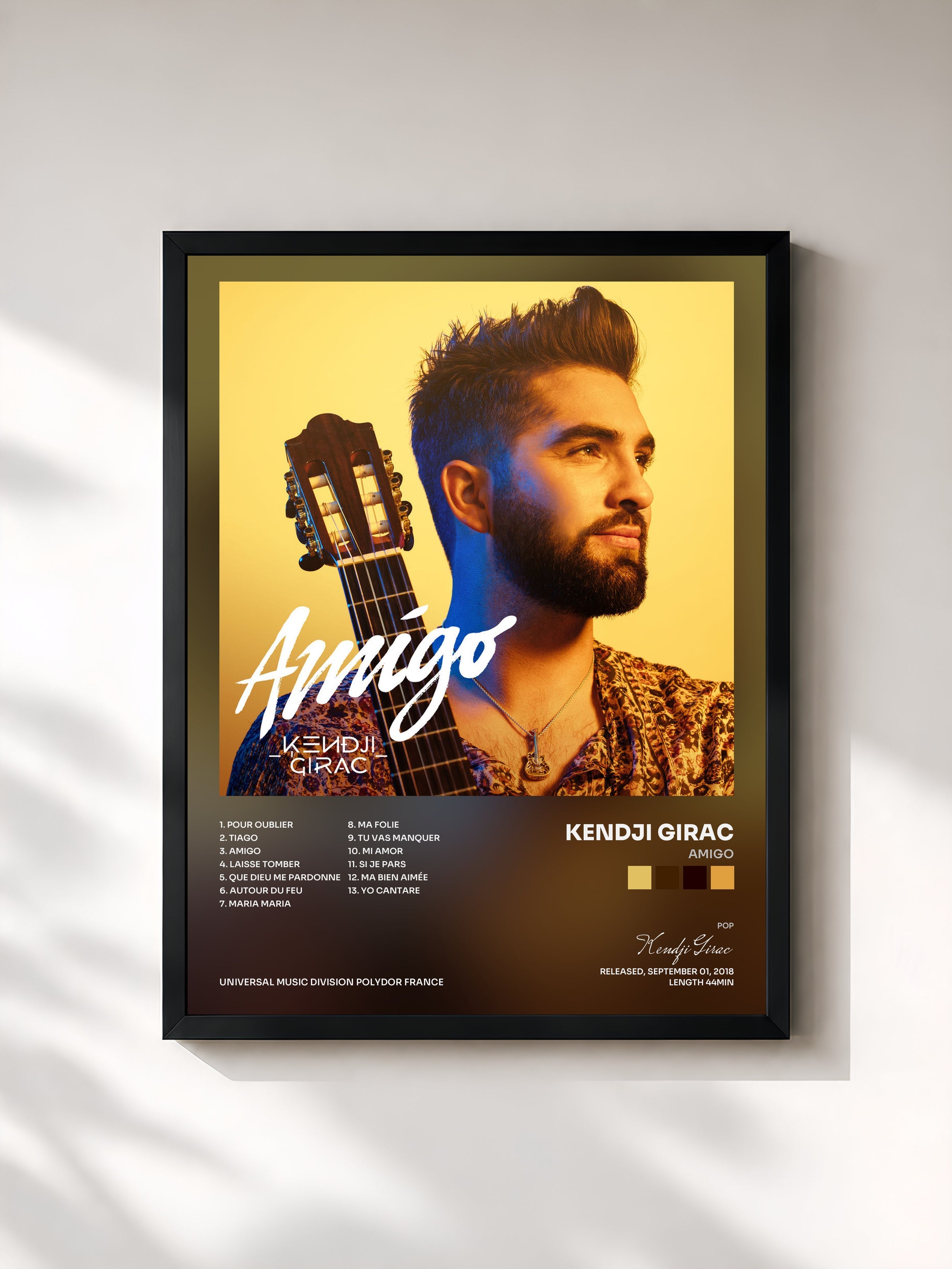 #noir Amigo by Kendji Girac as a framed art print, black frame, printed and framed in France