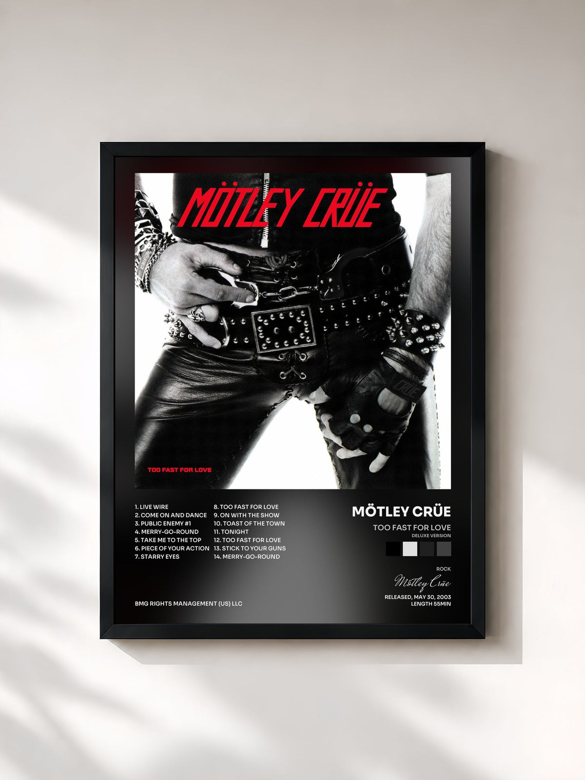#noir Tableau de l'album Too Fast For Love (Deluxe Version) de Mötley Crüe, cadre noir, imprimé et encadré en France