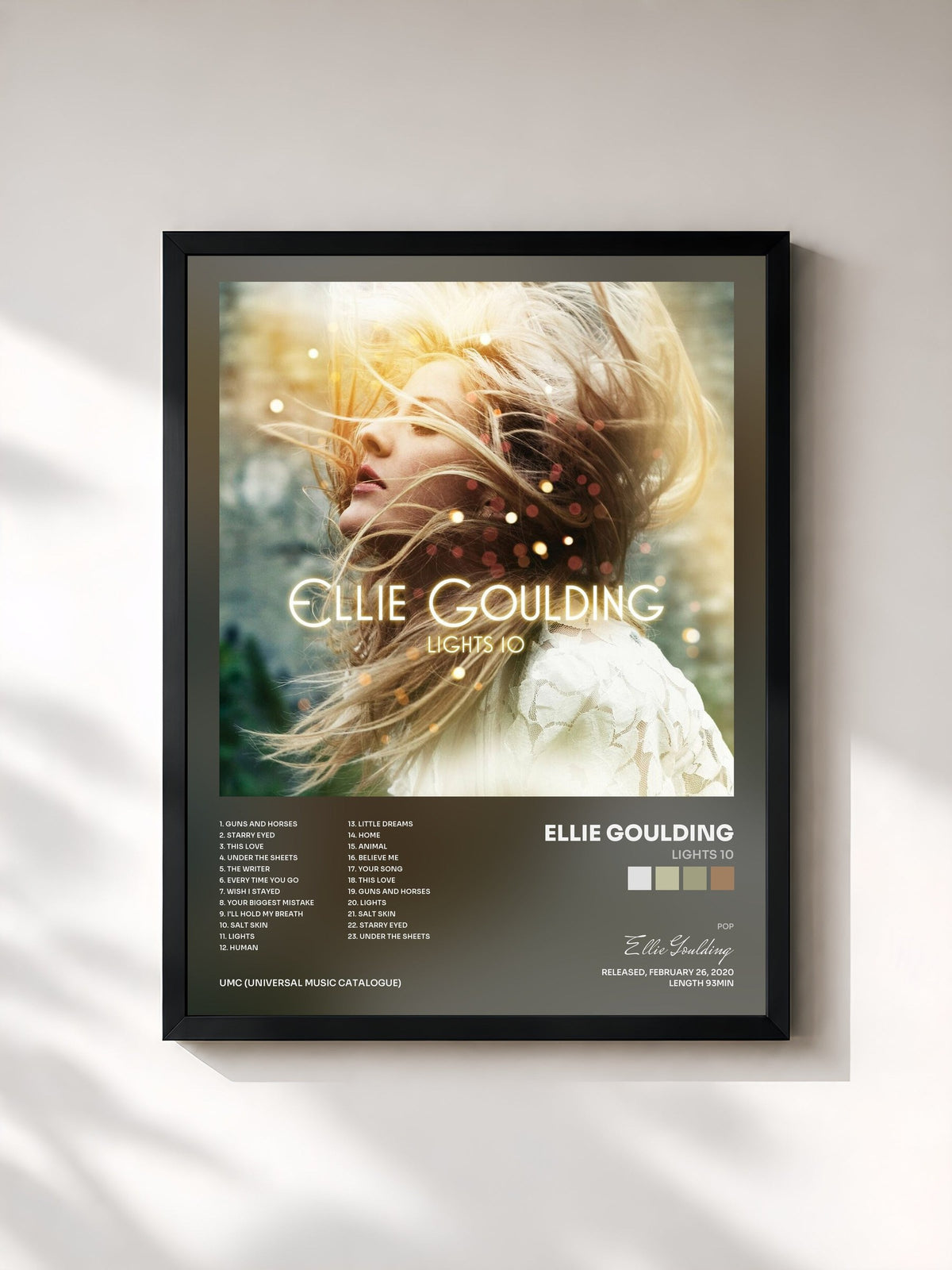 #noir Tableau de l'album Lights 10 de Ellie Goulding, cadre noir, imprimé et encadré en France