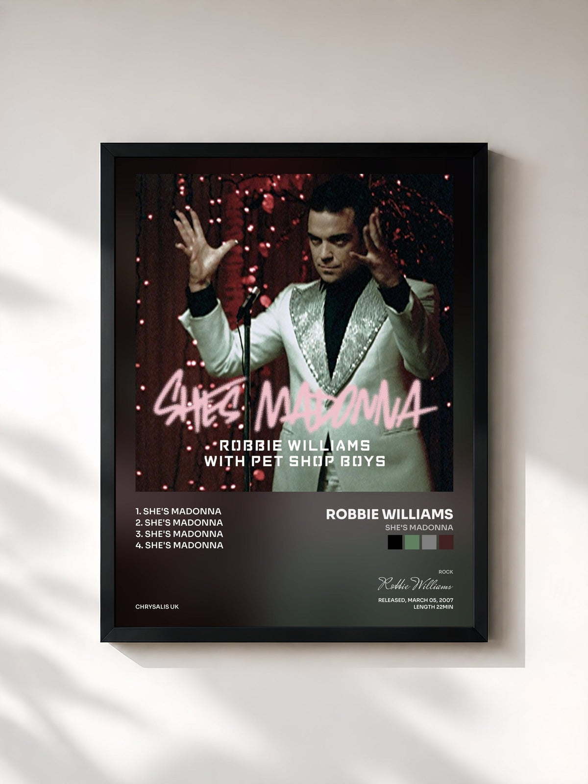 #noir Tableau de l'album She's Madonna de Robbie Williams, cadre noir, imprimé et encadré en France