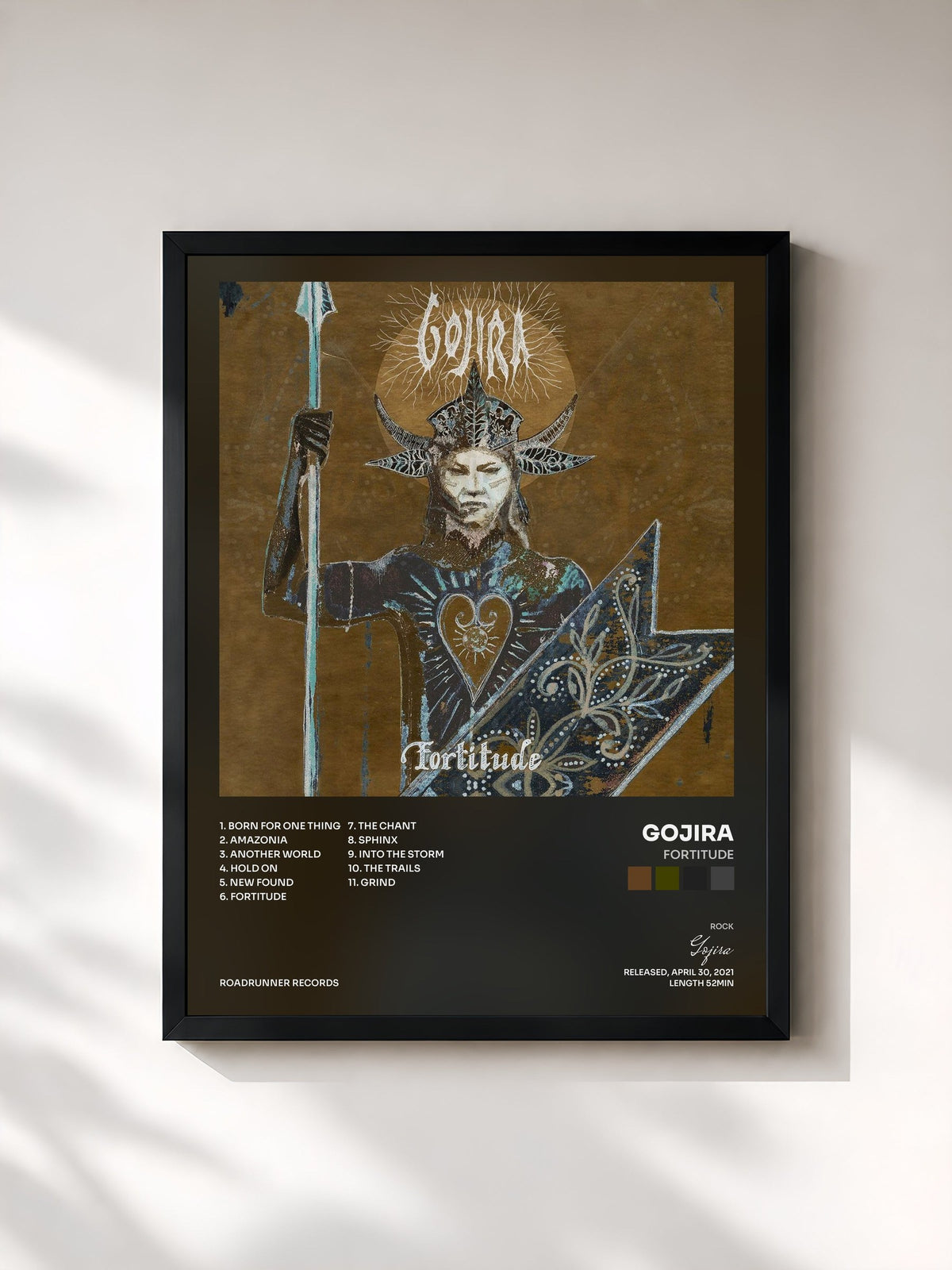 #noir Tableau de l'album Fortitude de Gojira, cadre noir, imprimé et encadré en France