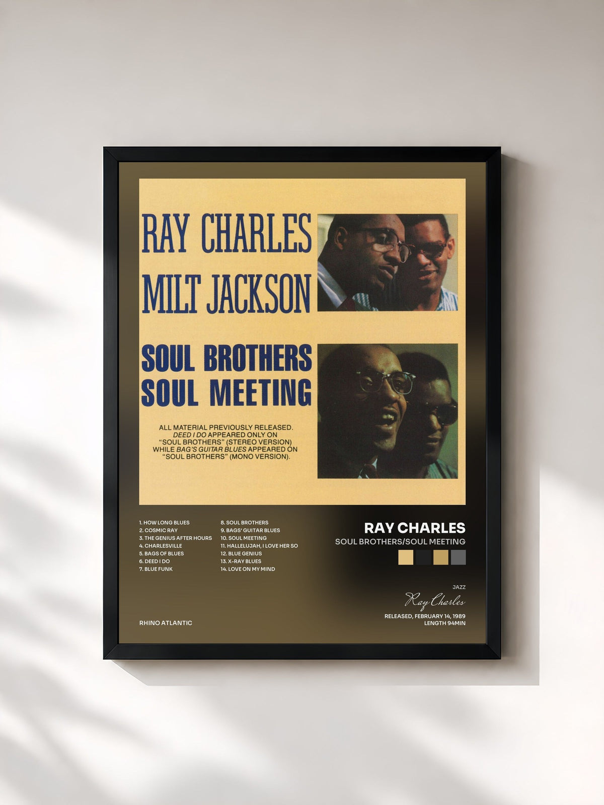 #noir Tableau de l'album Soul Brothers/Soul Meeting de Ray Charles, cadre noir, imprimé et encadré en France