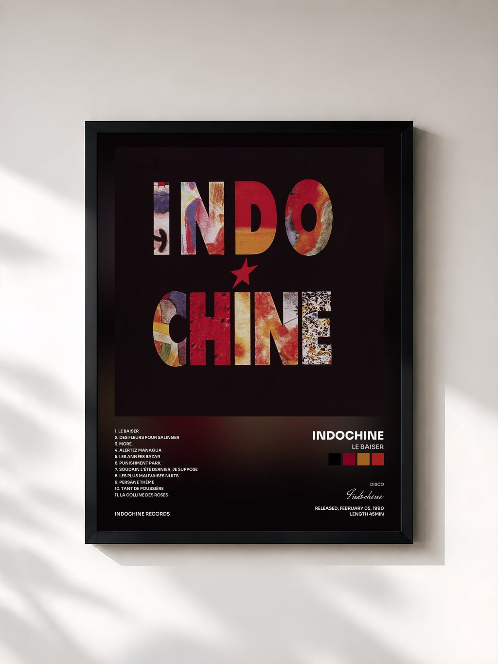 #noir Le baiser by Indochine as a framed art print, black frame, printed and framed in France