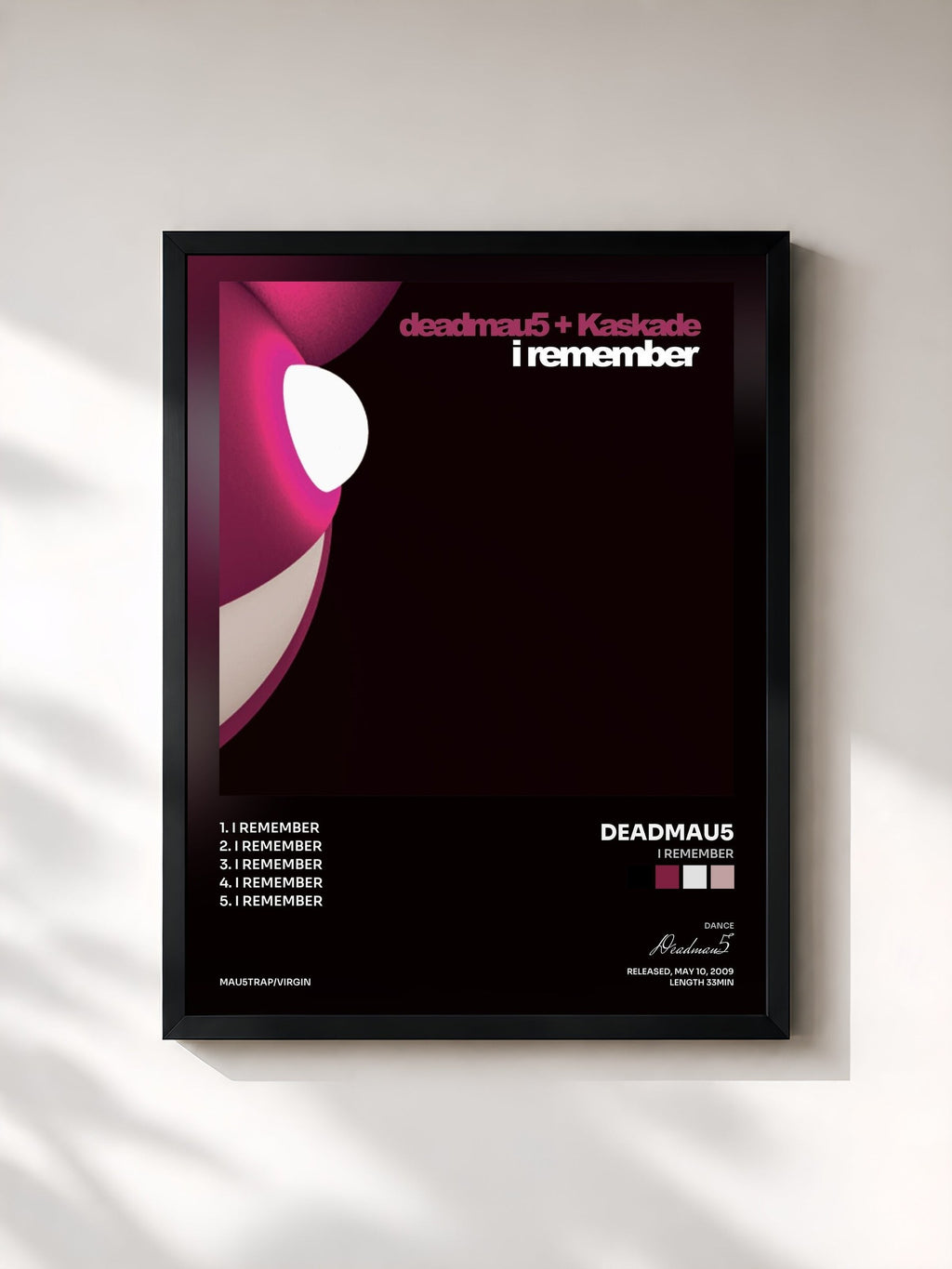 #noir Tableau de l'album I Remember de Deadmau5, cadre noir, imprimé et encadré en France