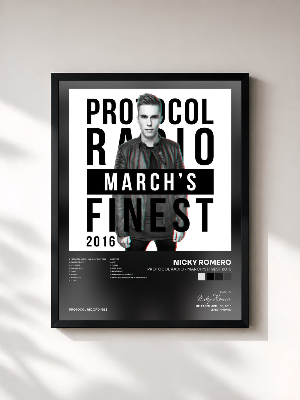 #noir Tableau de l'album Protocol Radio - March's Finest 2016 de Nicky Romero, cadre noir, imprimé et encadré en France