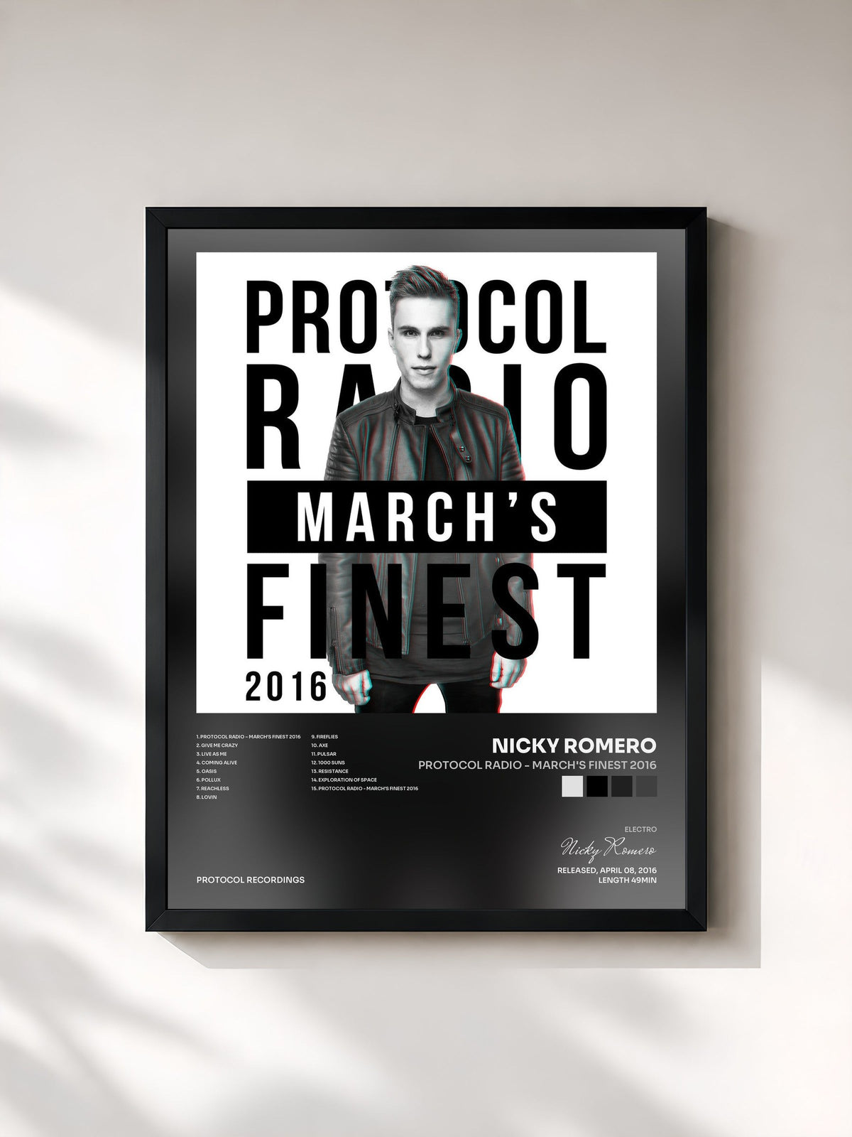 #noir Tableau de l'album Protocol Radio - March's Finest 2016 de Nicky Romero, cadre noir, imprimé et encadré en France