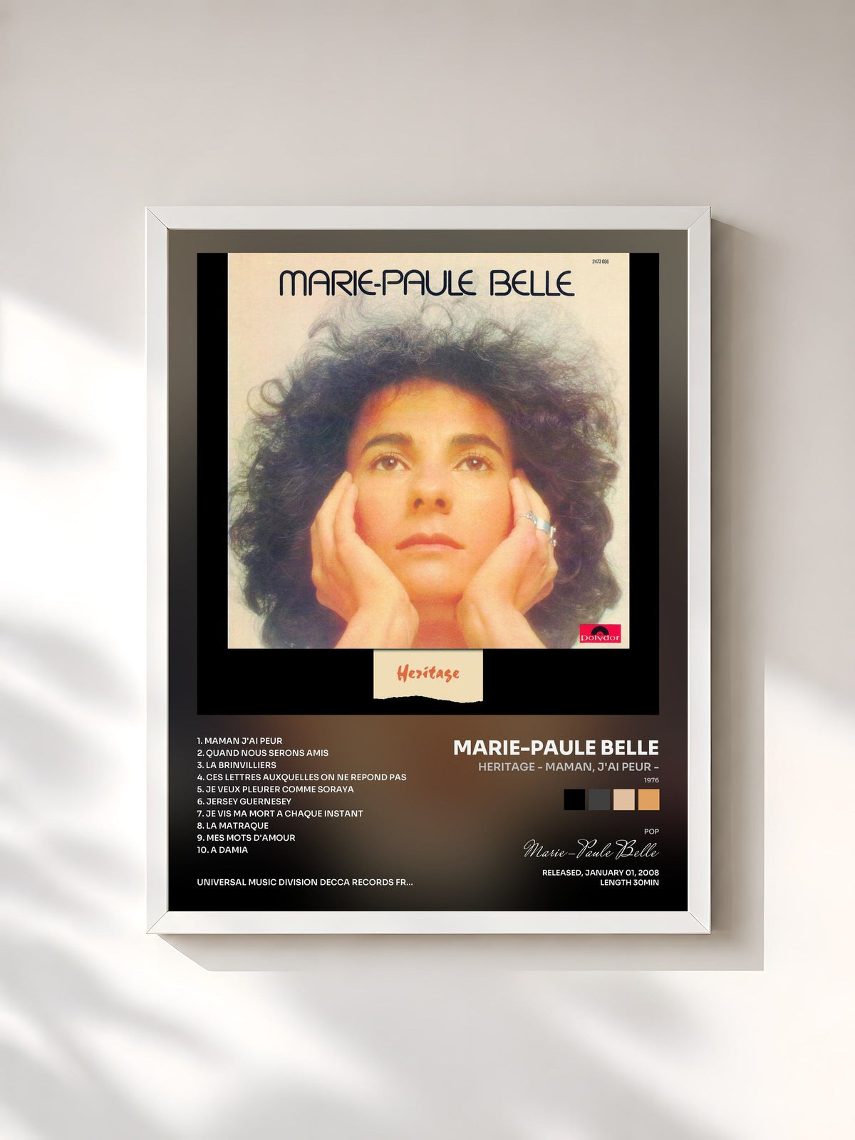 #blanc Heritage - Maman, J'ai Peur - (1976) by Marie-Paule Belle as a framed art print, white frame, printed and framed in France