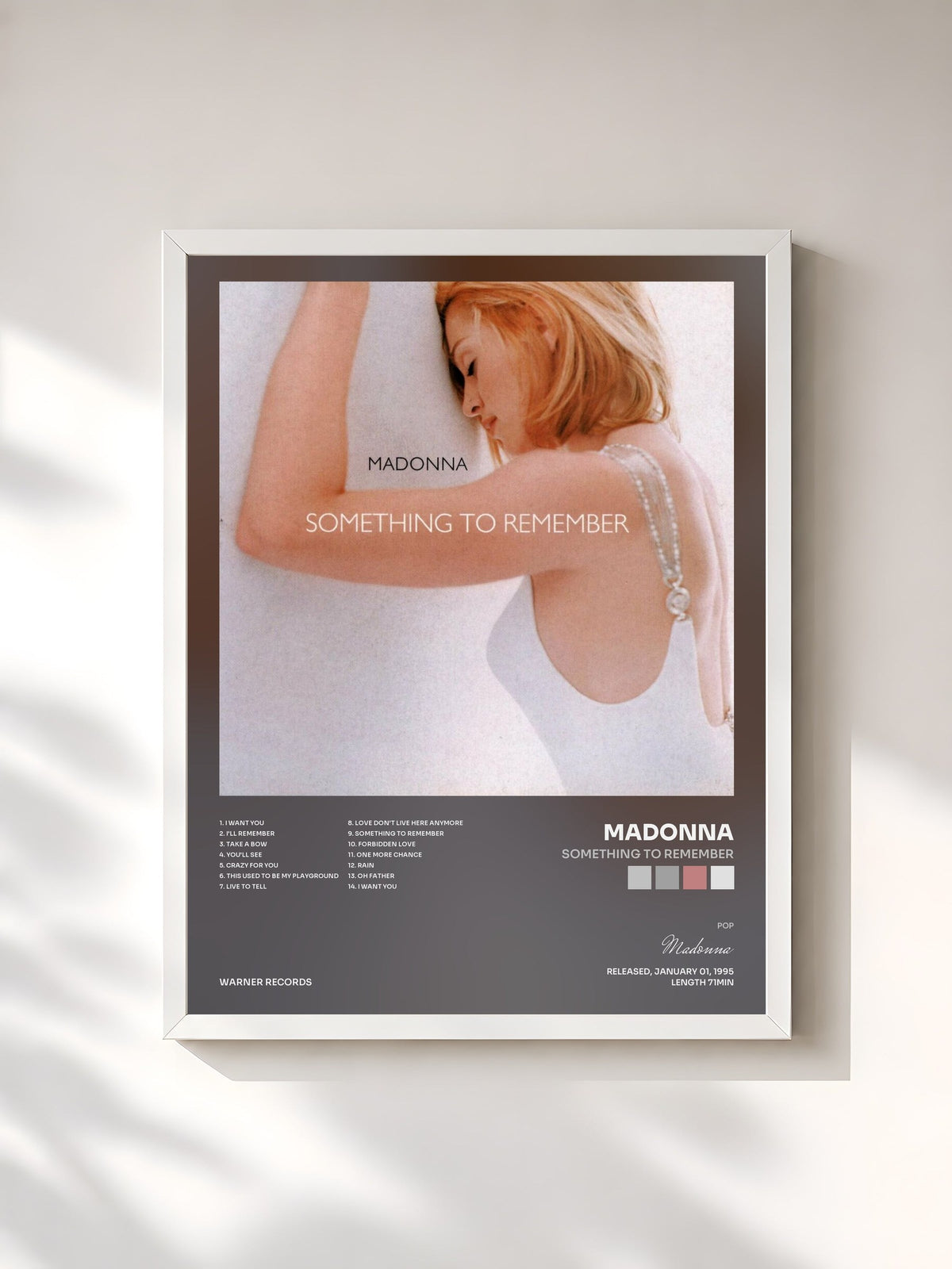 #blanc Tableau de l'album Something to Remember de Madonna, cadre blanc, imprimé et encadré en France