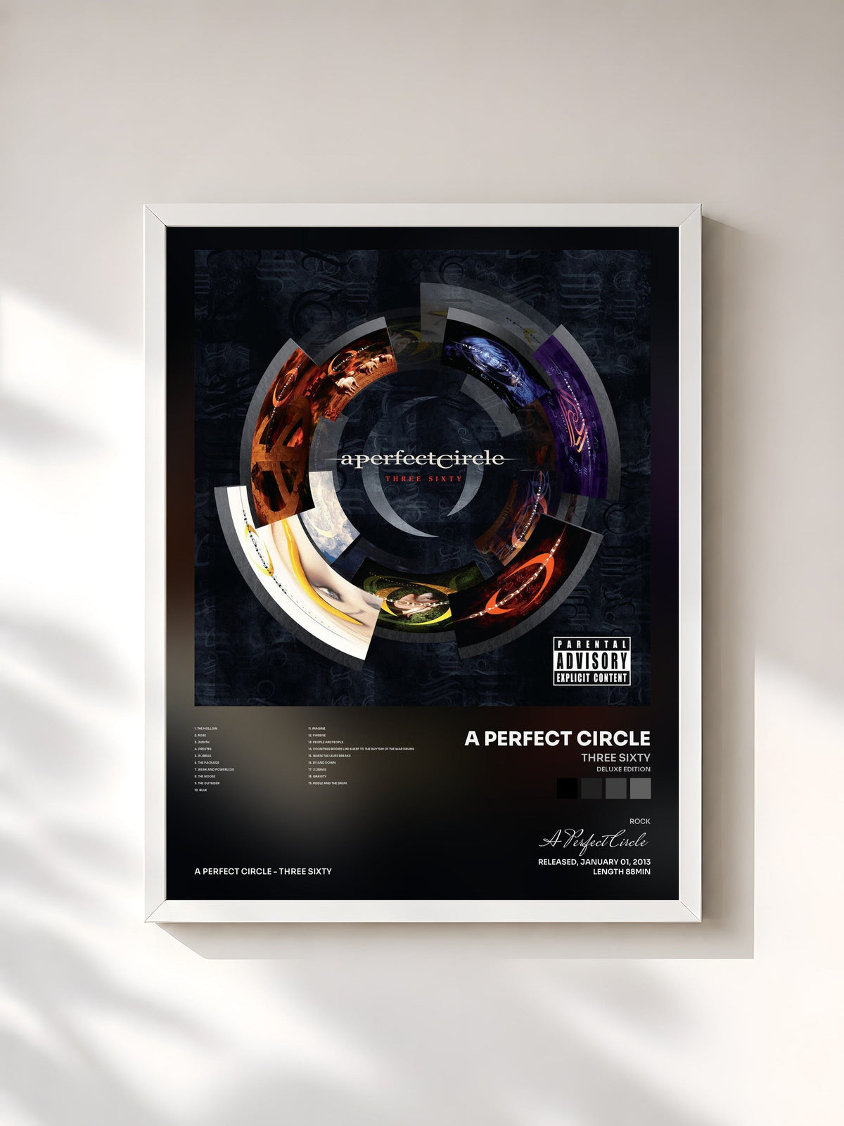 #blanc Three Sixty (Deluxe Edition) by A Perfect Circle as a framed art print, white frame, printed and framed in France