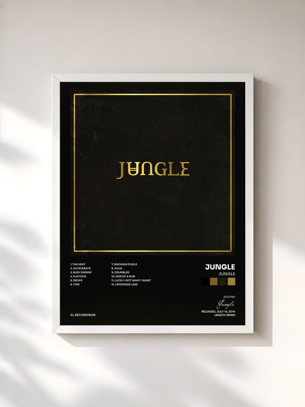 #blanc Tableau de l'album Jungle de Jungle, cadre blanc, imprimé et encadré en France