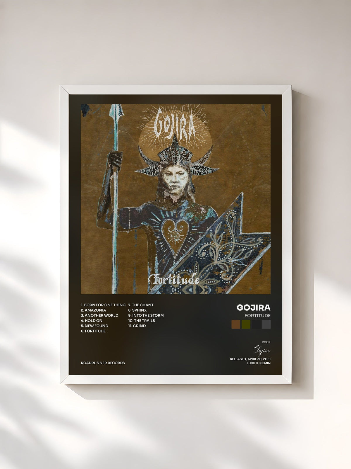 #blanc Tableau de l'album Fortitude de Gojira, cadre blanc, imprimé et encadré en France