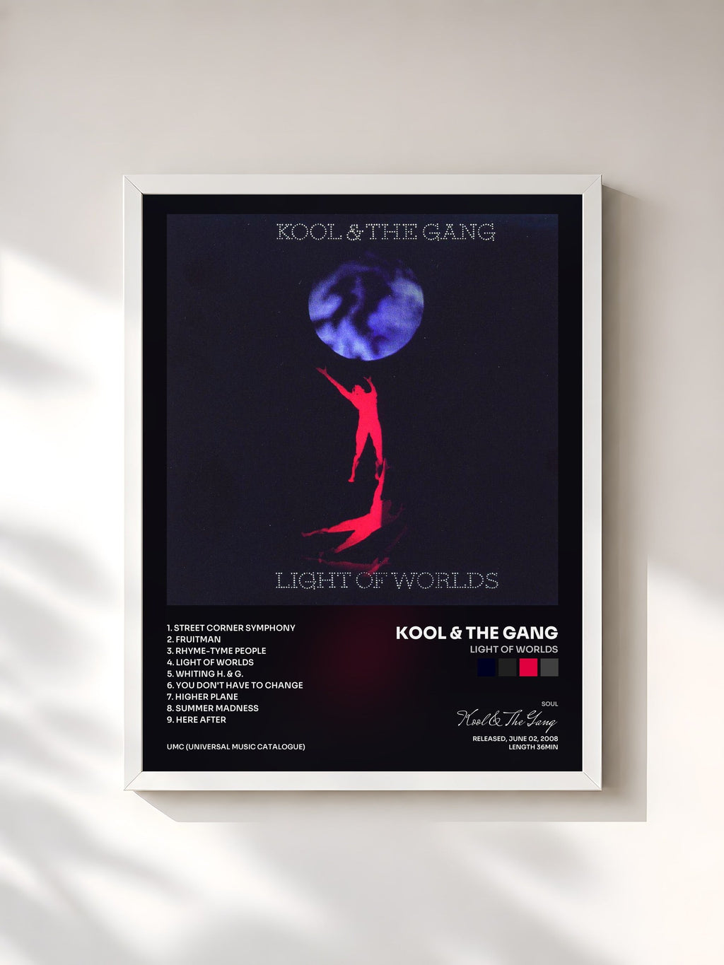 #blanc Light Of Worlds di Kool & The Gang in stampa incorniciata, cornice bianca, stampata e incorniciata in Francia