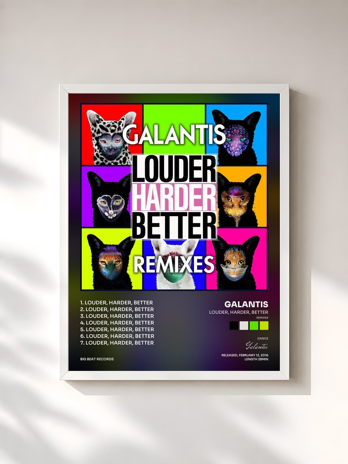 #blanc Tableau de l'album Louder, Harder, Better (Remixes) de Galantis, cadre blanc, imprimé et encadré en France