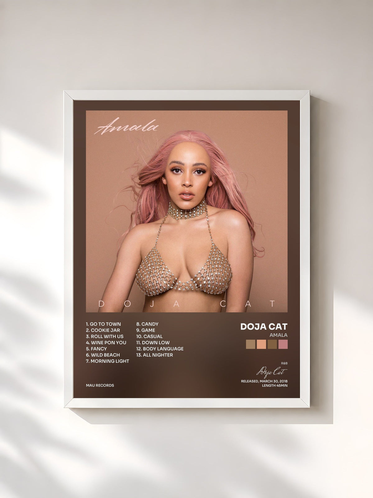 #blanc Tableau de l'album Amala de Doja Cat, cadre blanc, imprimé et encadré en France
