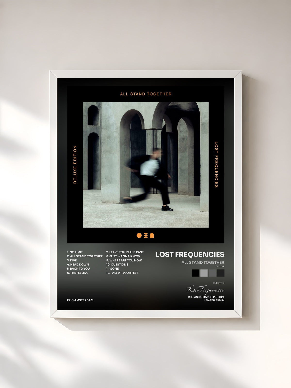 #blanc Tableau de l'album All Stand Together (Deluxe) de Lost Frequencies, cadre blanc, imprimé et encadré en France