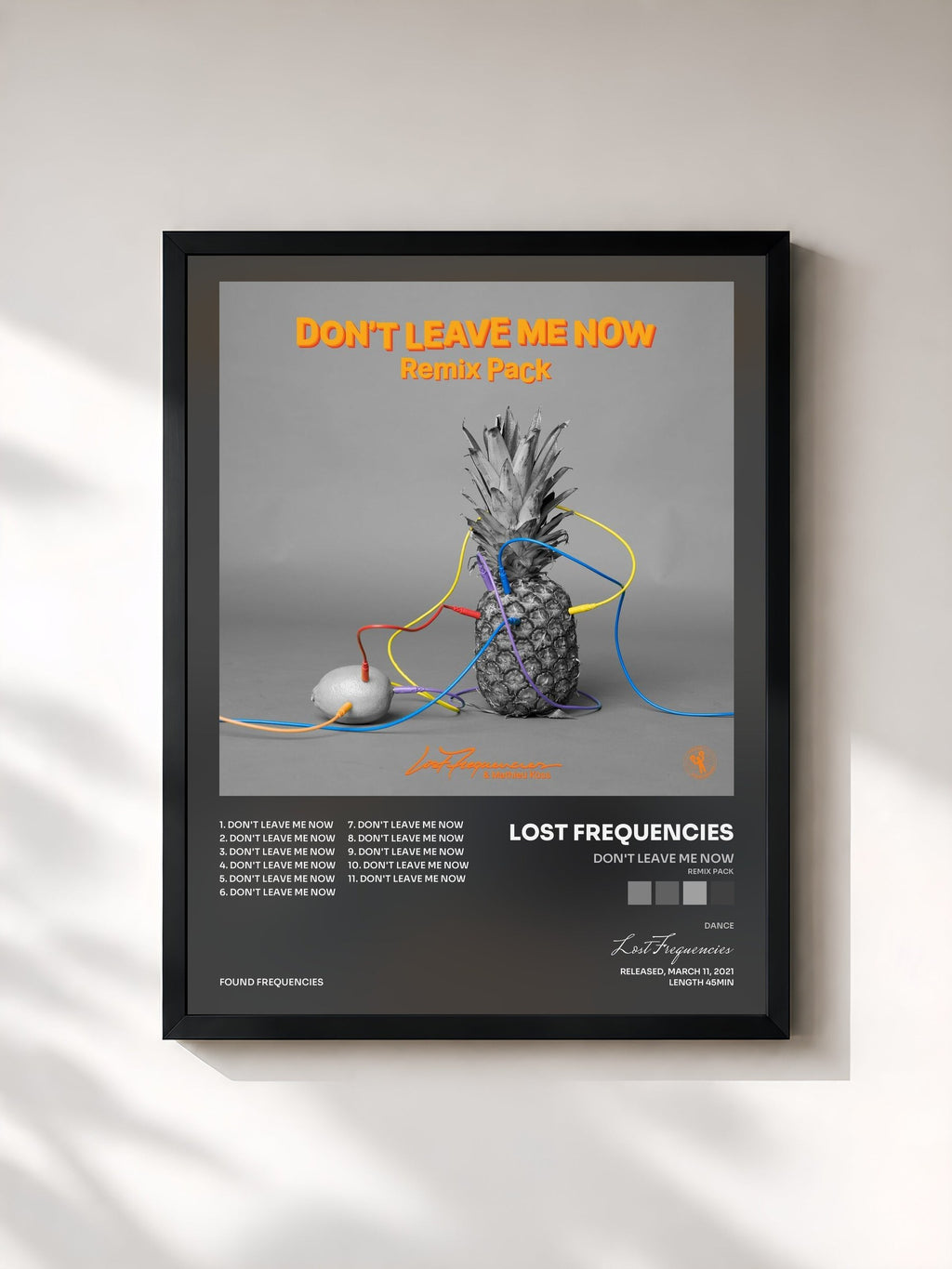 #noir Don't Leave Me Now (Remix Pack) von Lost Frequencies als gerahmter Kunstdruck, schwarzer Rahmen, gedruckt und gerahmt in Frankreich